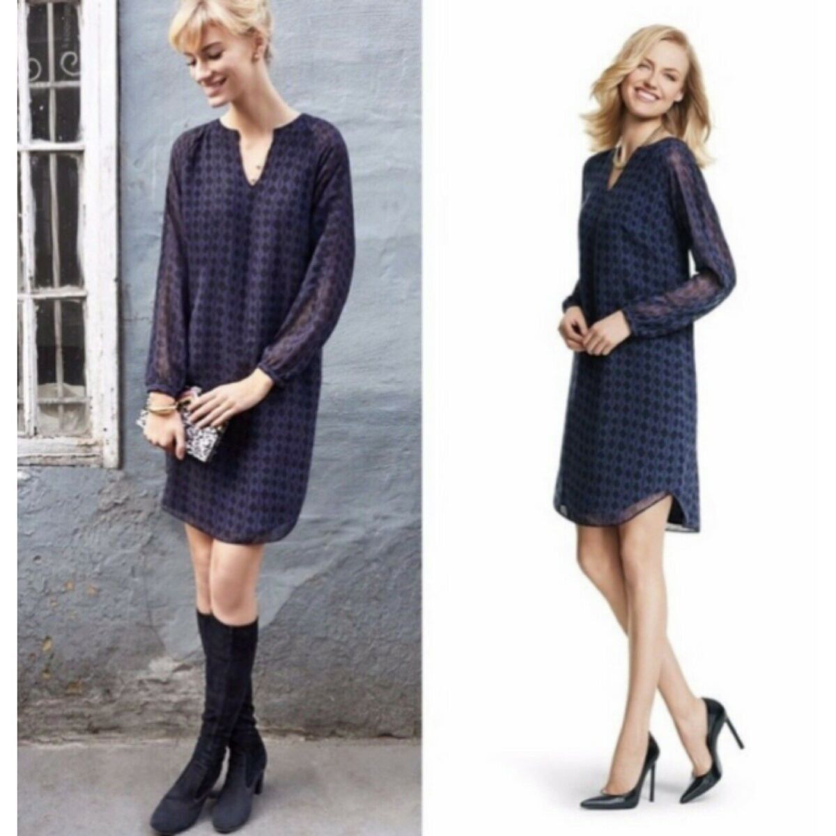 Vintage Cabi S Dress Blue Black Diamond Geometric Harlequin Lined Sh Size S / US 4 / IT 40 - 7 Thumbnail