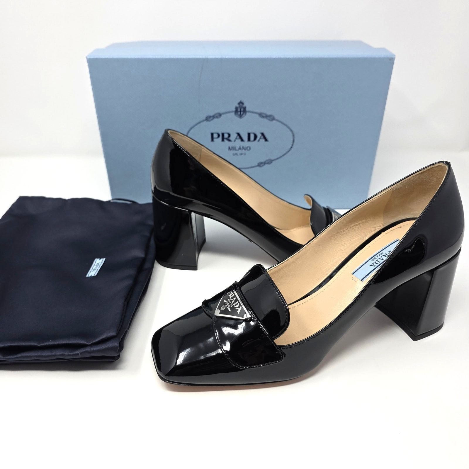 Prada Prada Square Toe Patent Loafer Pumps Black Logo 37 Size US 7 / IT 37 - 4 Thumbnail