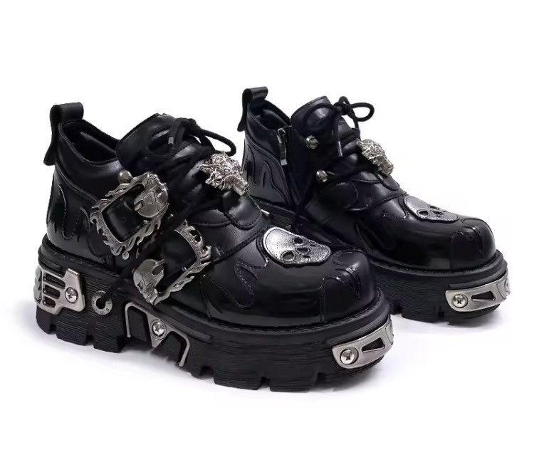 Japanese Brand Cyber-Goth Skull & Wolf Hardware Platform Boots Size US 12 / EU 45 - 4 Thumbnail