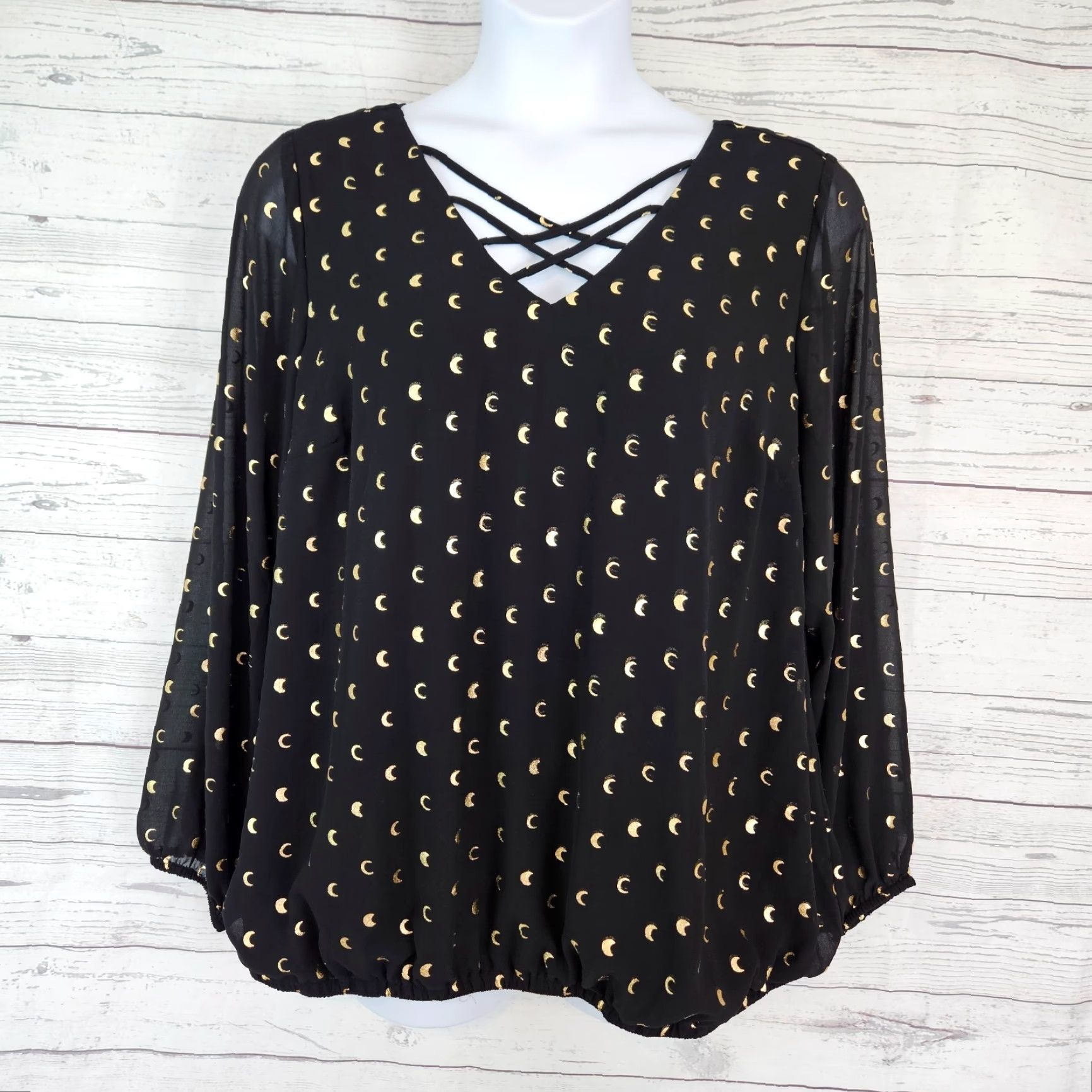 Torrid Torrid Womens Top Sz 2 Black Gold Long Sleeve Elastic Waist Size XXL / US 16-18 / IT 52-54 - 2 Thumbnail
