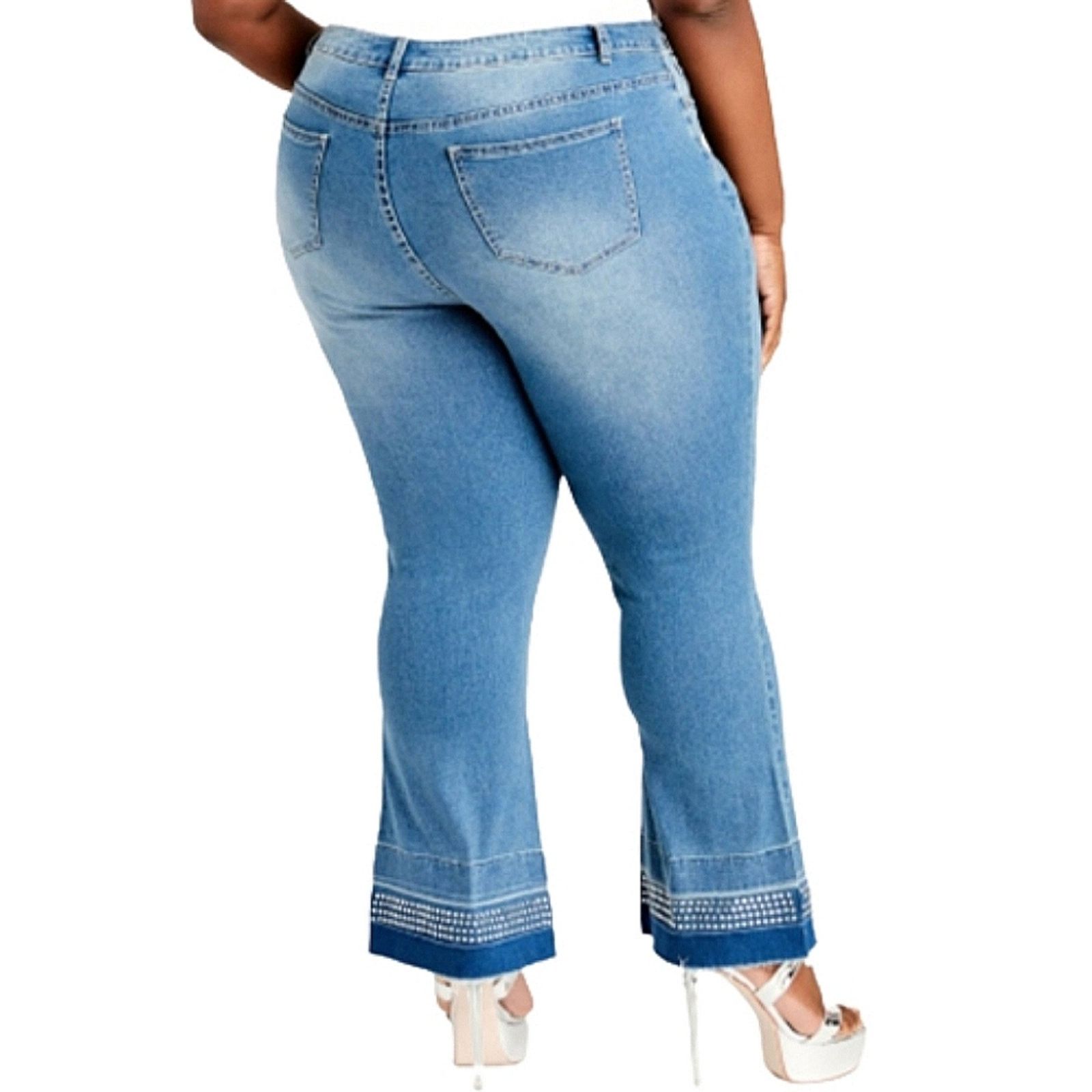 Other Medium Wash ☆ Rhinestone Trimmed ☆ Wide Leg Jeans 32w ☆ NWT Size 32" / US 10 / IT 46 - 4 Thumbnail