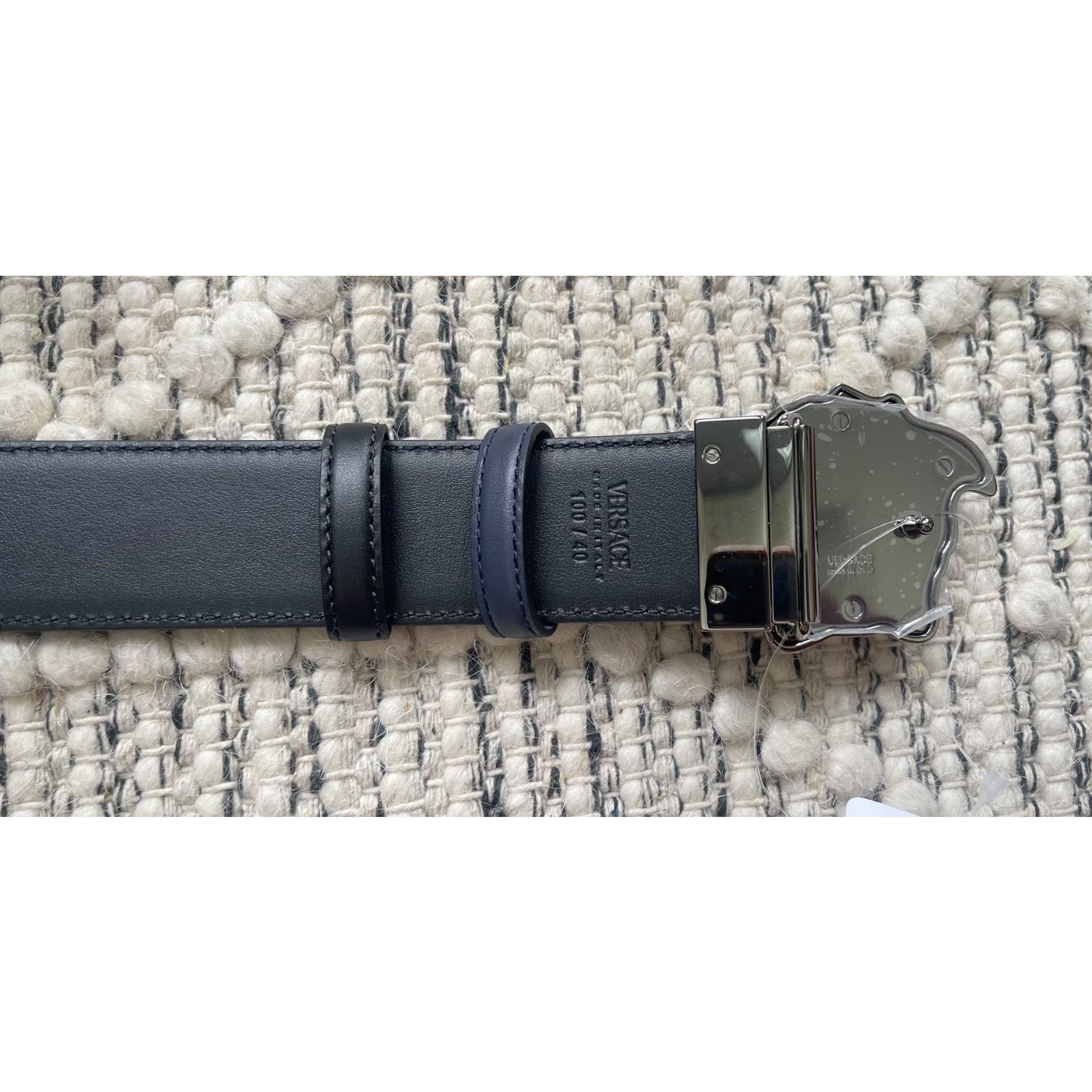Versace $895 NWT Versace Blue Medusa Logo Leather Belt Size 100(38) Size 38 - 4 Thumbnail