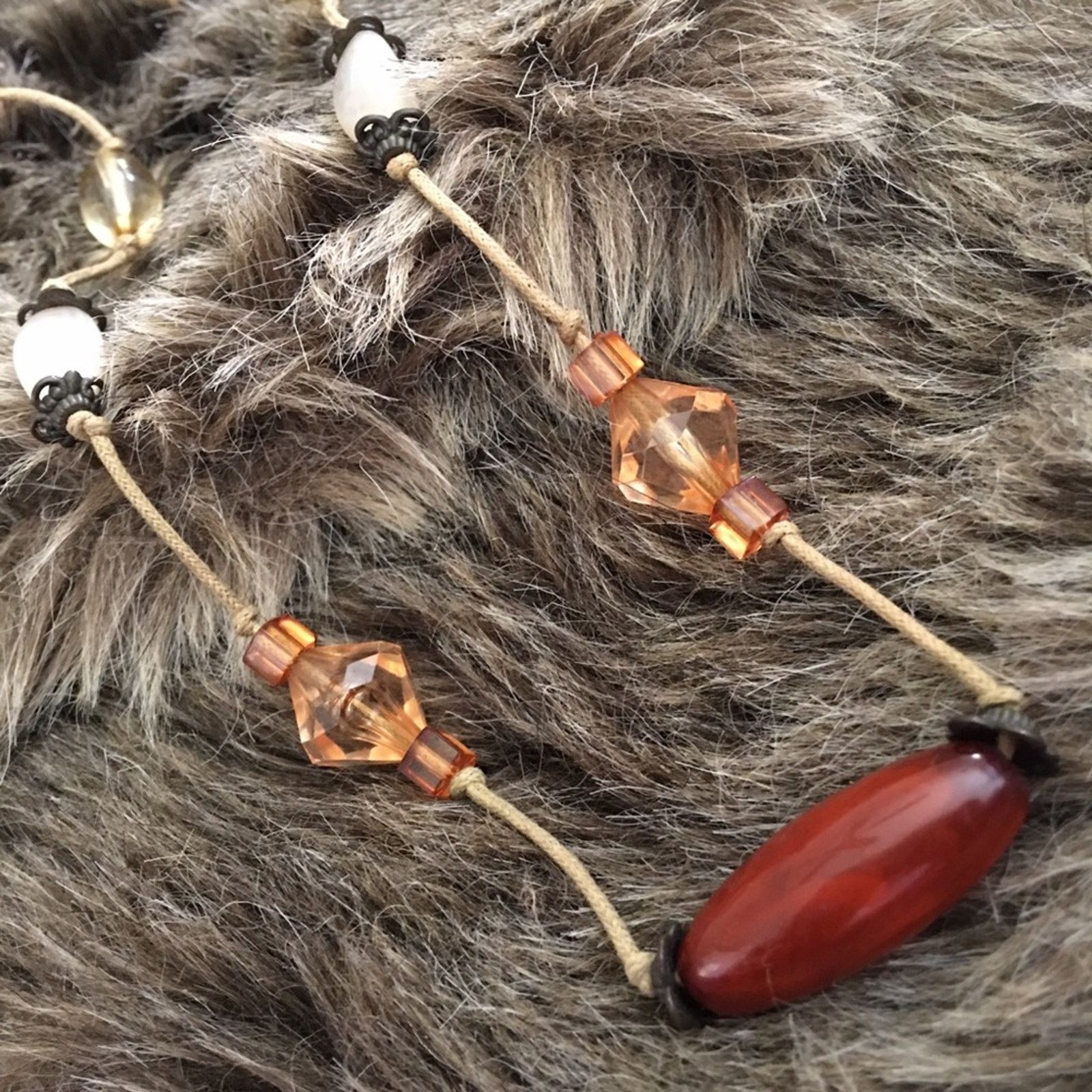 Vintage Vintage glass bead fabric cord long necklace Size ONE SIZE - 6 Thumbnail