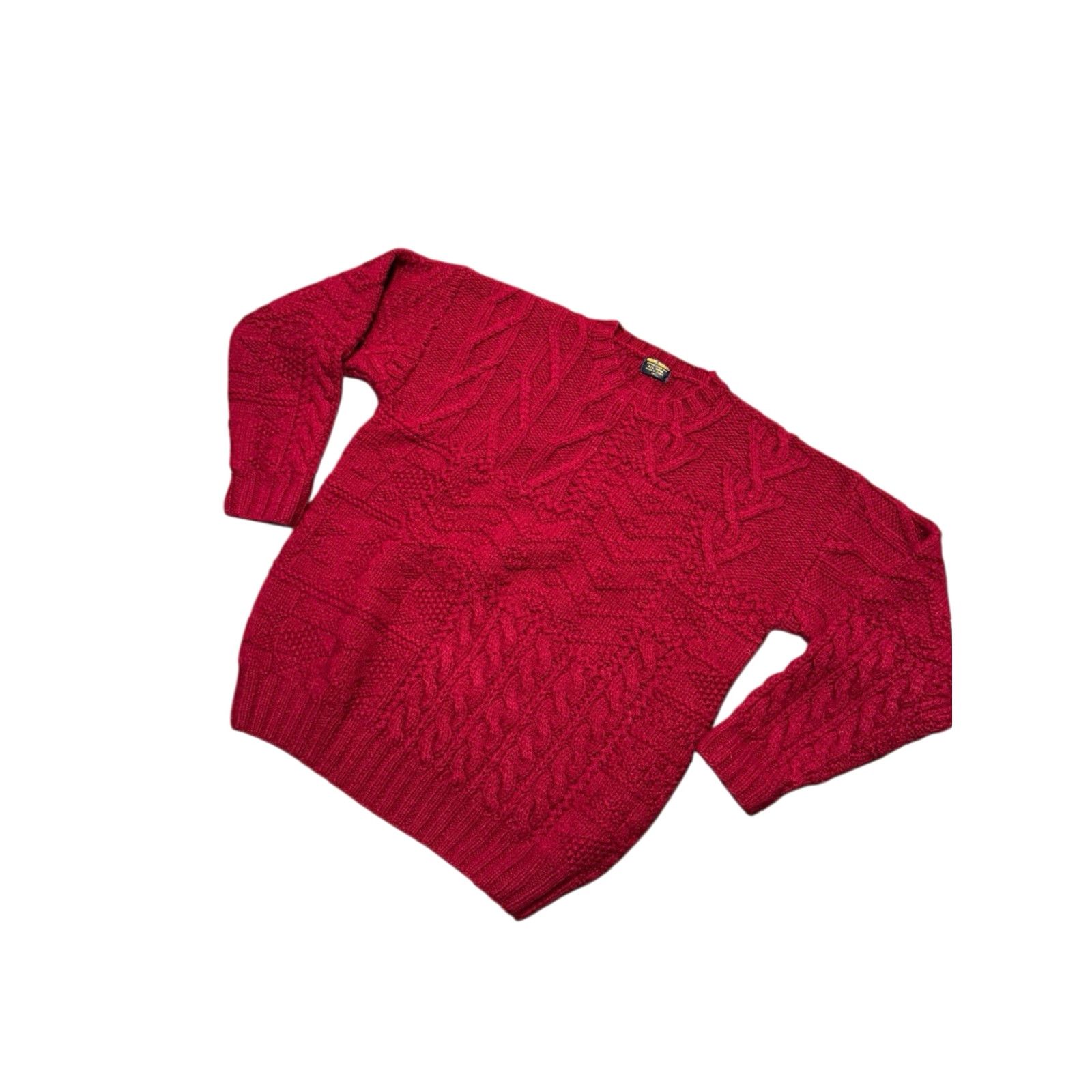 Brooks Brothers VINTAGE Brooks Brothers XL All Wool Aran Cable Knit Fisherman Sweater Deep Burgundy Mens Pullover Crew Neck Knit Wool Size US XL / EU 56 / 4 - 3 Thumbnail