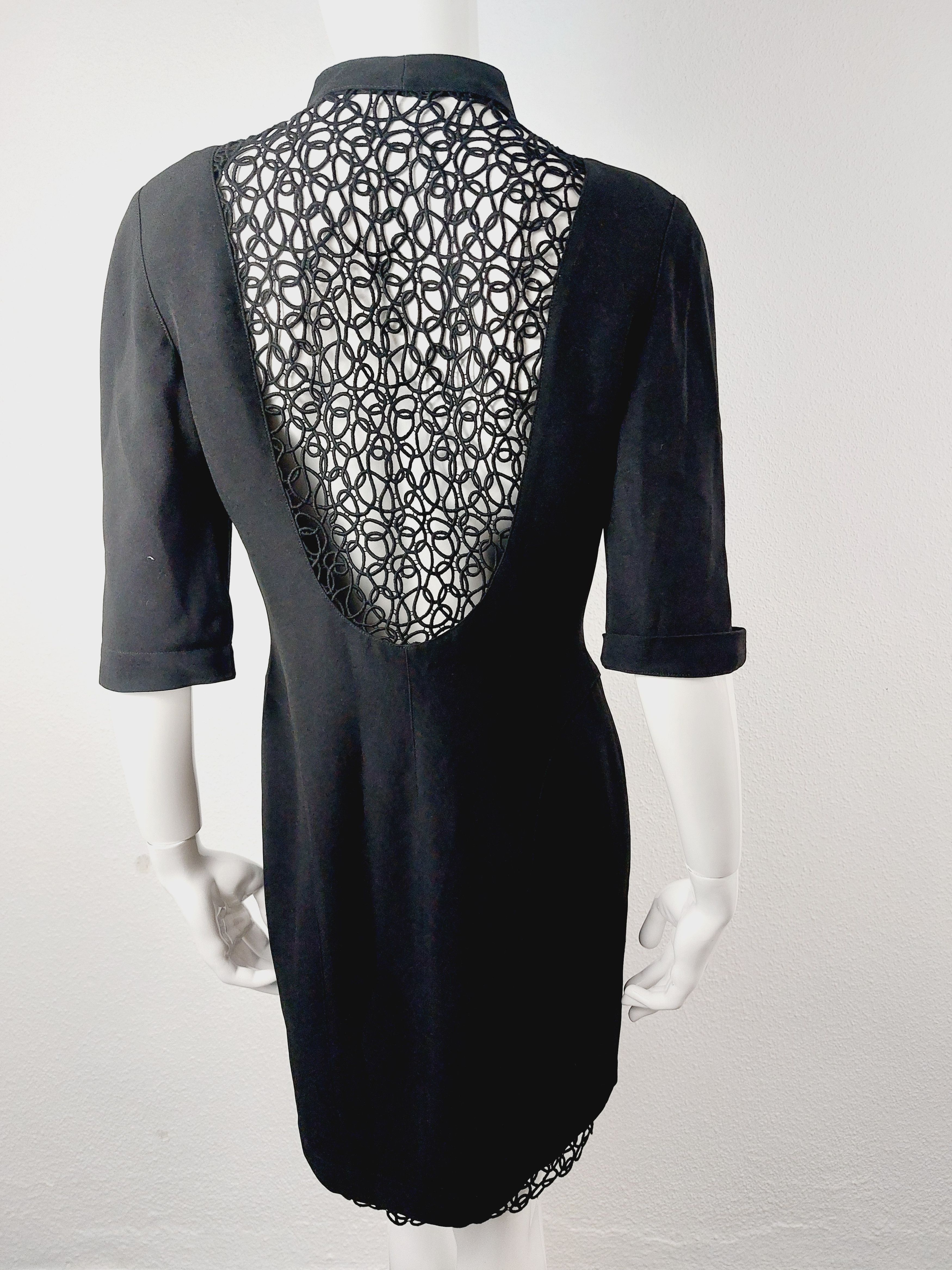 Thierry Mugler Thierry Mugler Archival Black Lace Open Back Cocktail Dress Size S / US 4 / IT 40 - 18 Thumbnail