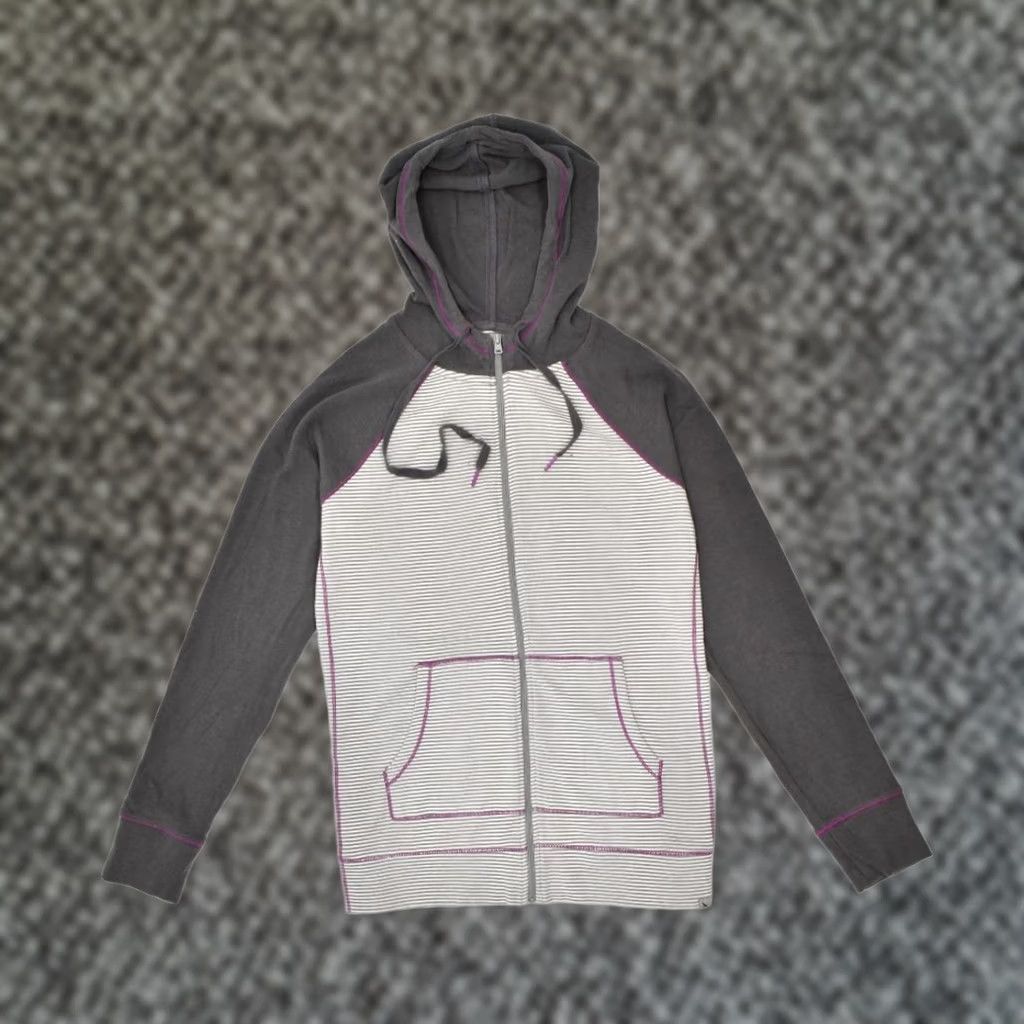 Eddie Bauer EDDIE BAUER Womens Zip Hoodie Sweater UK 10 Small Grey Striped Cotton Size S / US 4 / IT 40 - 1 Thumbnail