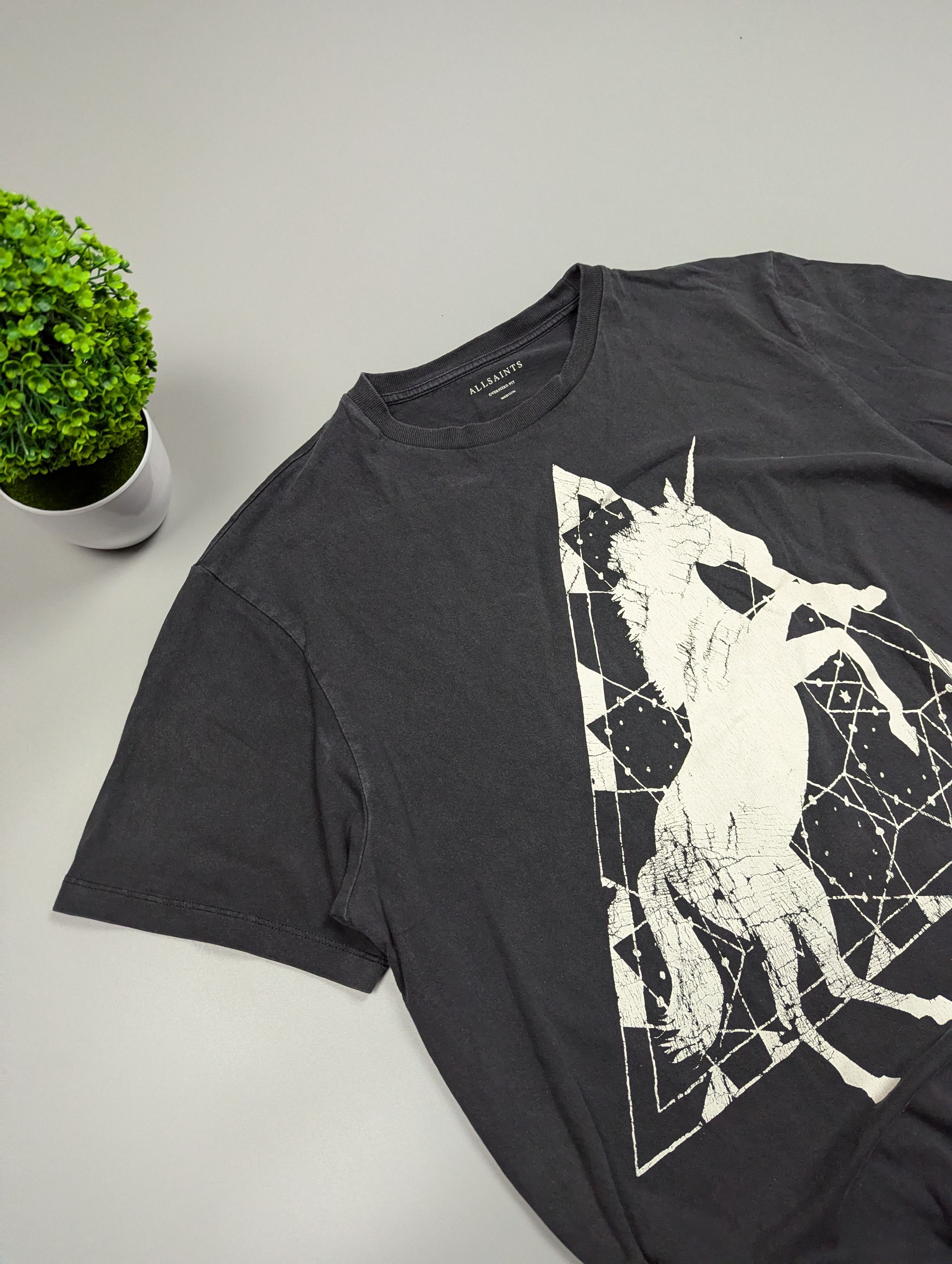Allsaints ALLSAINTS Men`s Gray Unicorn Graphic Distressed T - Shirt Size US M / EU 48-50 / 2 - 3 Thumbnail