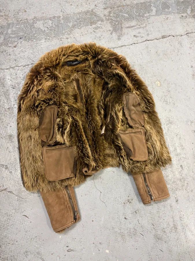 Dolce & Gabbana 2000s Dolce & Gabbana Beige Asymmetrical Fur Collar Suede Leather Jacket Size M / US 6-8 / IT 42-44 - 7 Thumbnail