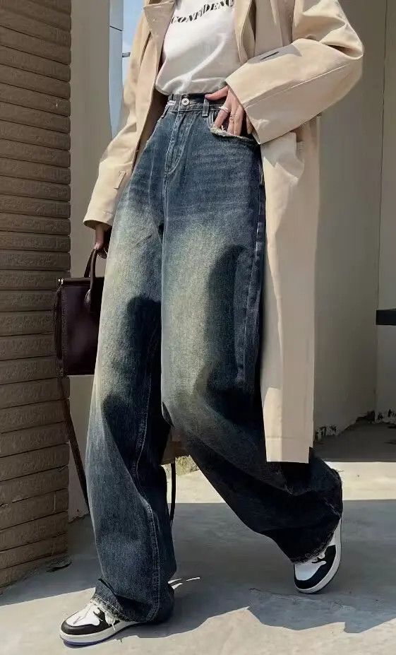 Vintage Blue High Waist Women Jeans Gradient