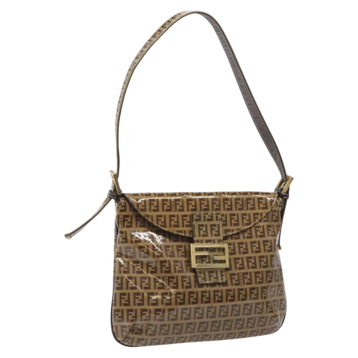 Fendi Zucchino Canvas Mamma Baguette Shoulder Bag Pvc Brown Gold Auth Ec724 in Brown/Gold, Women's