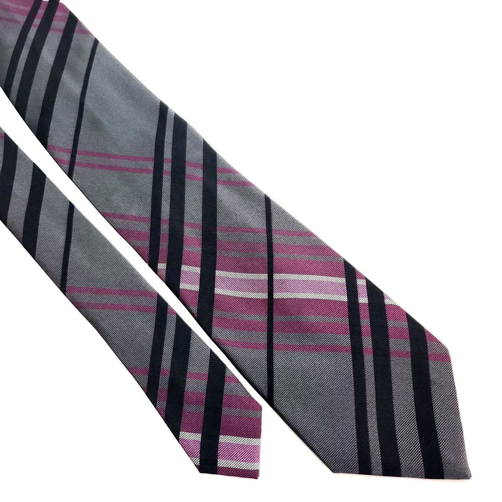 Van Heusen Van Heusen Silk Tie Woven Black Purple Gray Plaid Size ONE SIZE - 1 Thumbnail