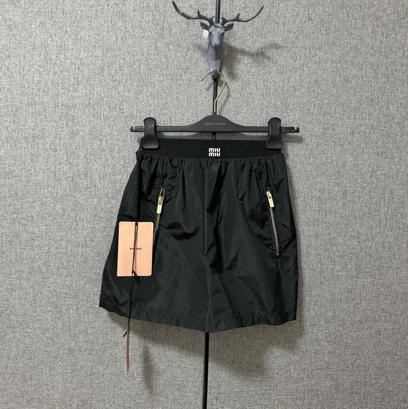Miu Miu Miu Miu Black Silk Embroidered Logo Skirt 0089 Size 23" - 1 Thumbnail