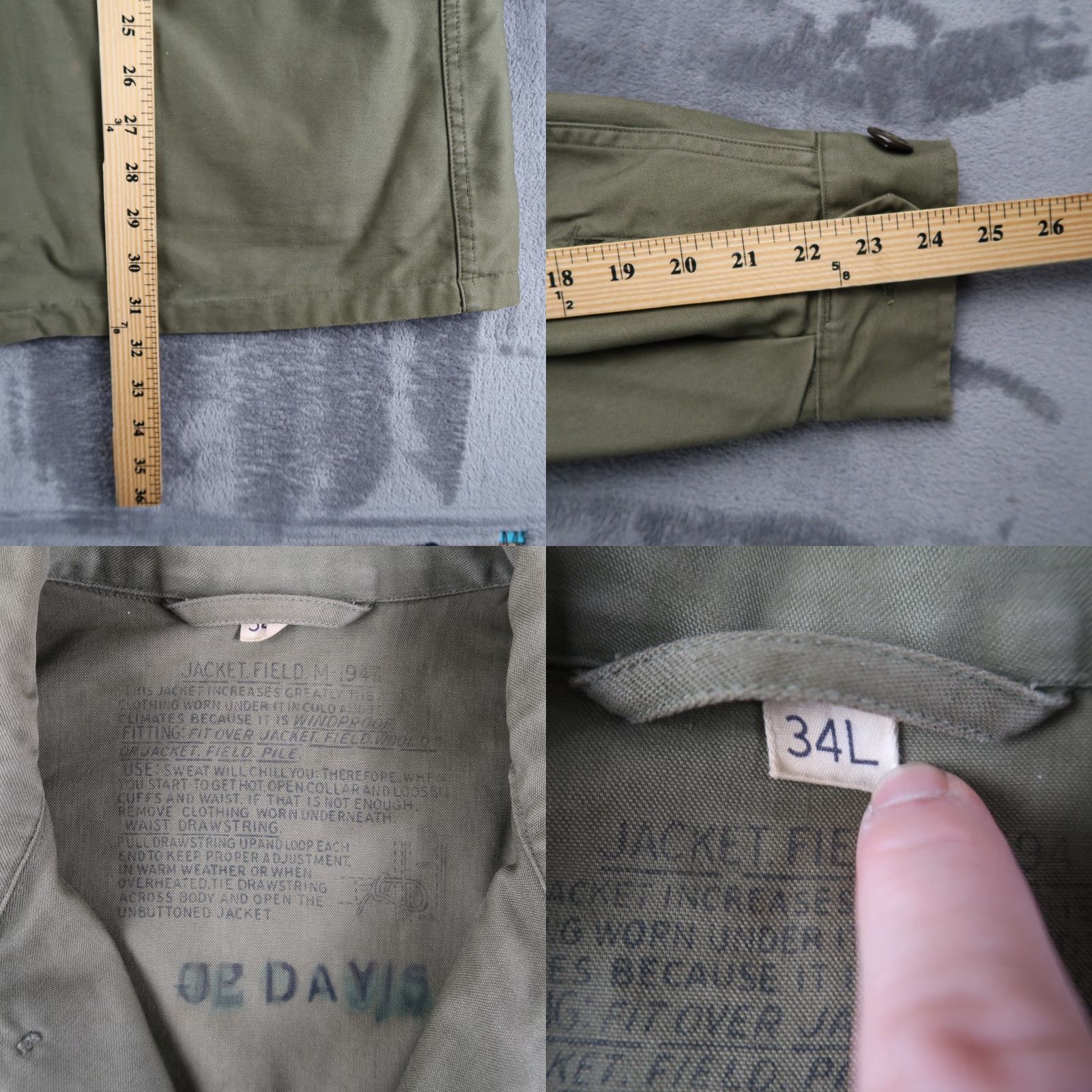 Olive VINTAGE US Army M43 Jacket Mens 34L Olive Green Military Jacket Cotton Canvas Mid-Length Green 40s WW2 Army Size US M / EU 48-50 / 2 - 8 Thumbnail
