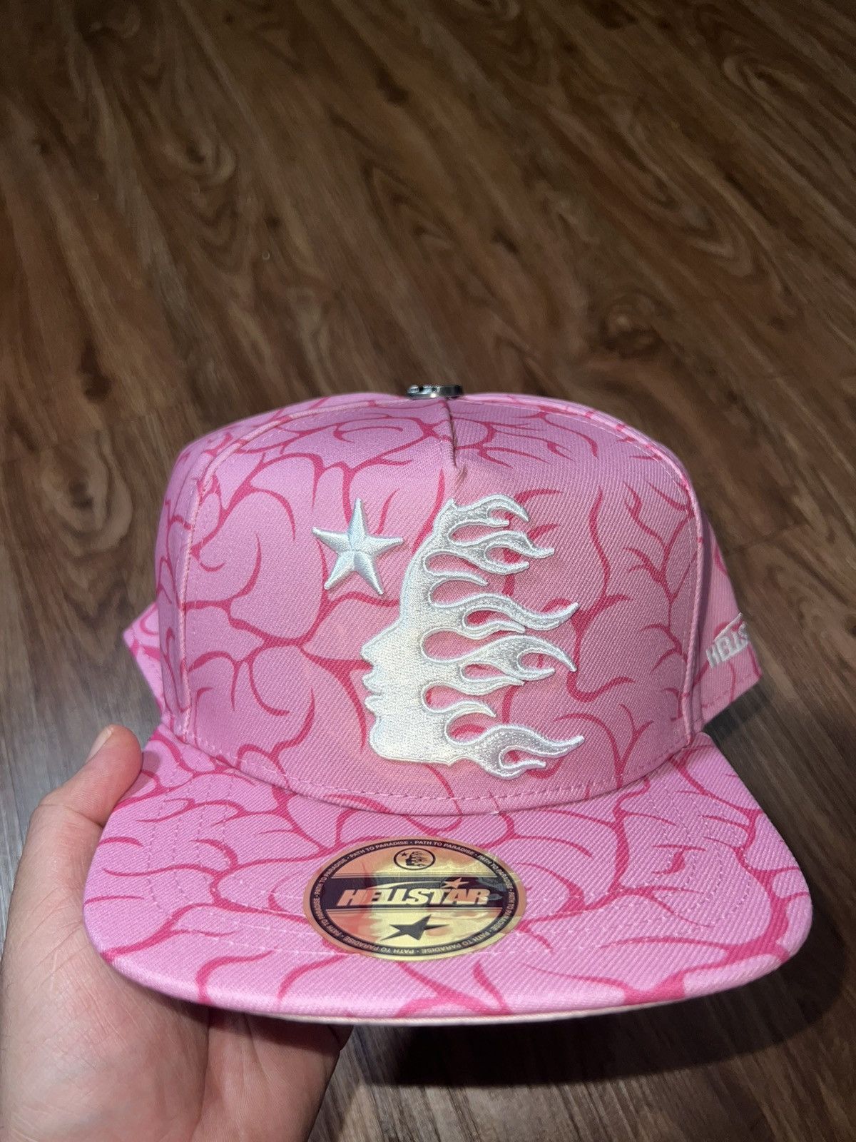 image of Hellstar Brain All Over Print Fitted Hat in Pink, Men's