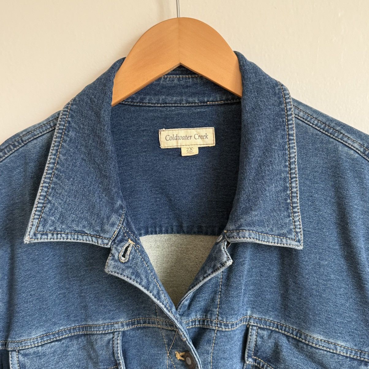 Vintage Coldwater Creek Denim Shirt Blue Stretch Button Up Pockets Size XXL / US 16-18 / IT 52-54 - 3 Thumbnail