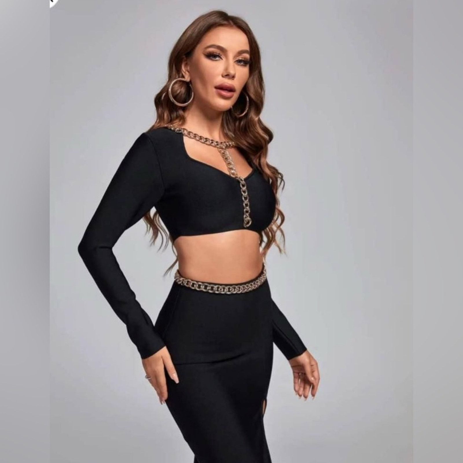 Other Elegant Black Chain-Detail Crop Top and a skirt size M Size M / US 6-8 / IT 42-44 - 3 Thumbnail