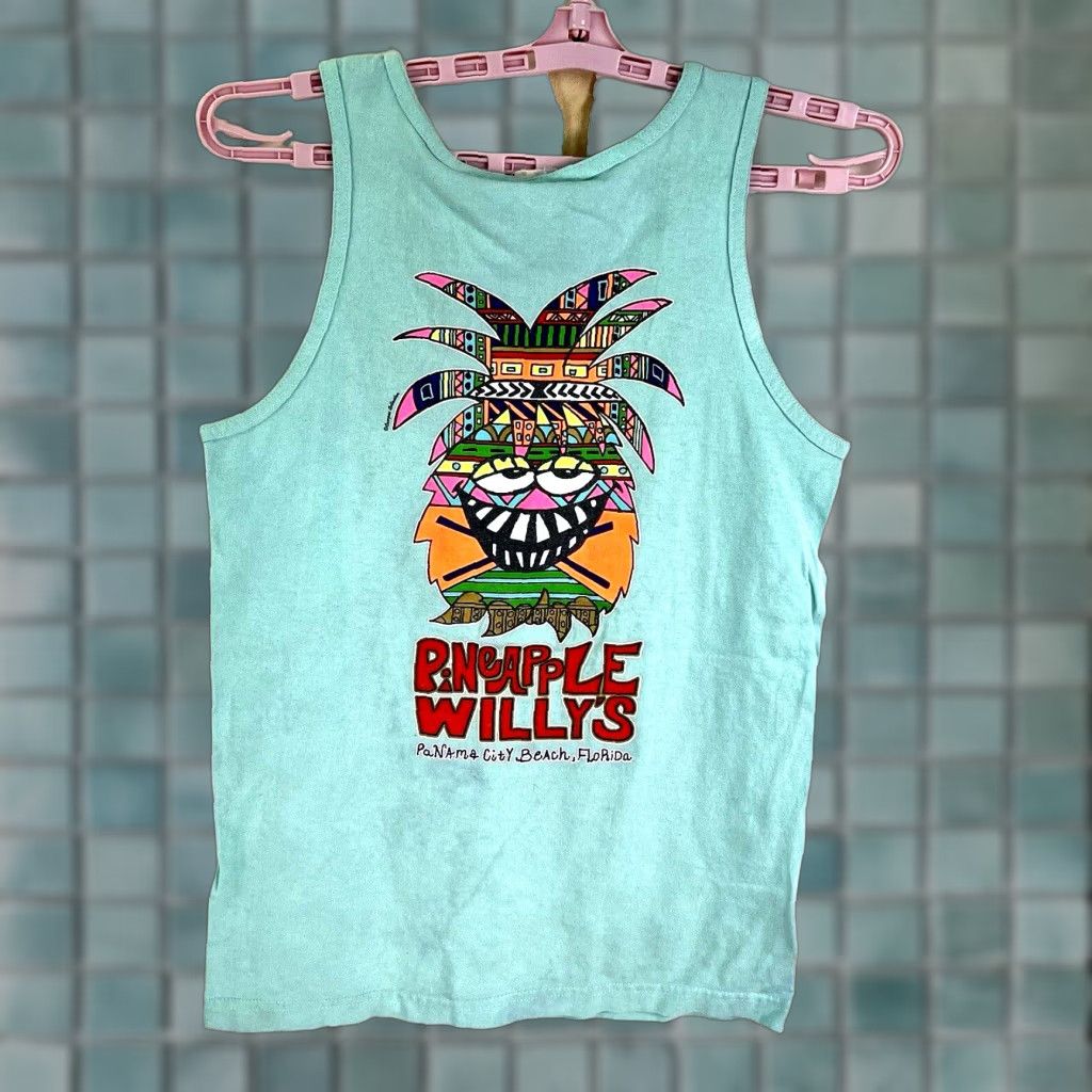 Vintage PINEAPPLE WILLIES Panama City Beach Tank Top Adult S Teal Graphic Print Double-Sided Beach Logo Mens Size S Teal Size US S / EU 44-46 / 1 - 1 Thumbnail
