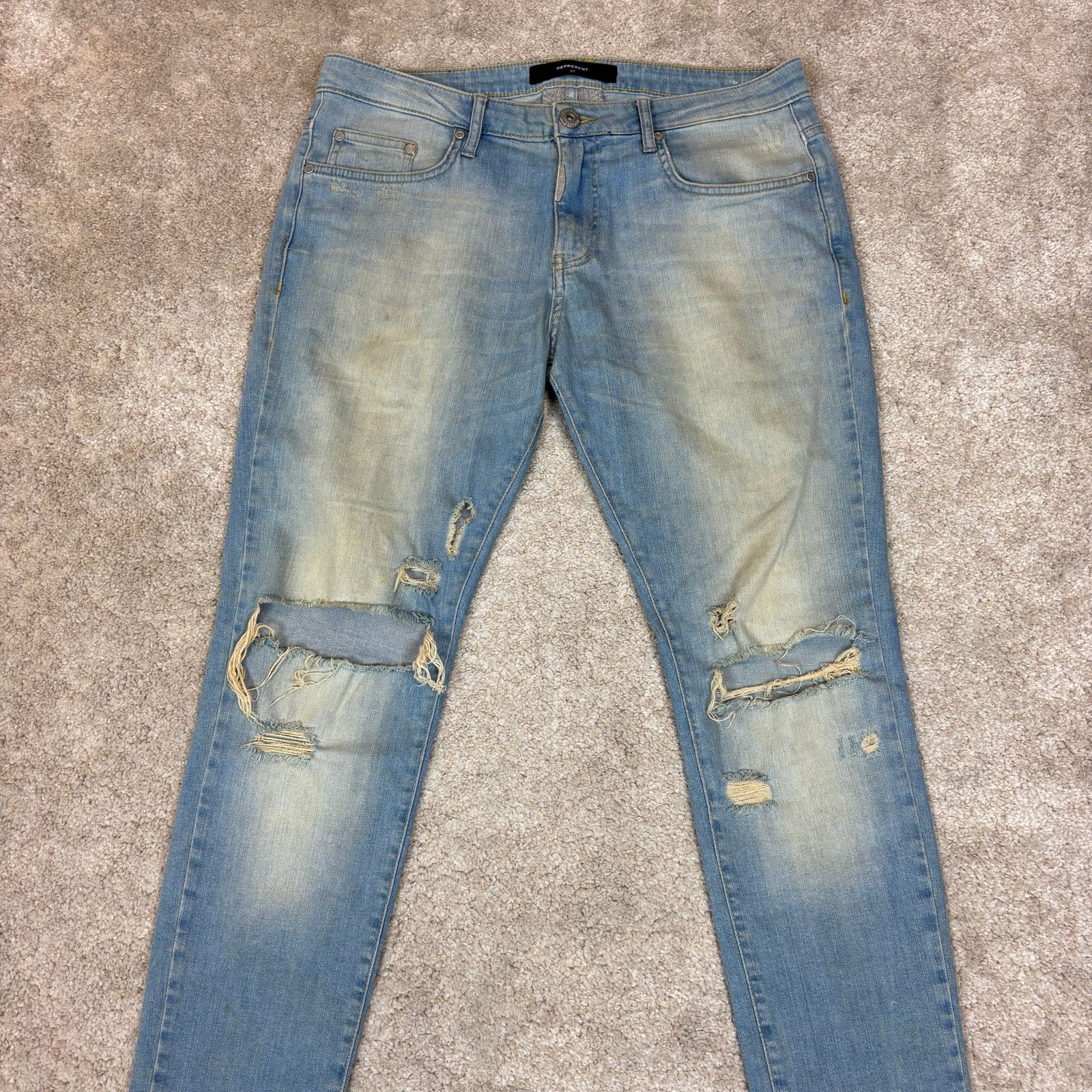 Represent Clo. Represent Essential Jeans Blue Cream Knee Destroyer 32x32 Size US 32 / EU 48 - 2 Thumbnail