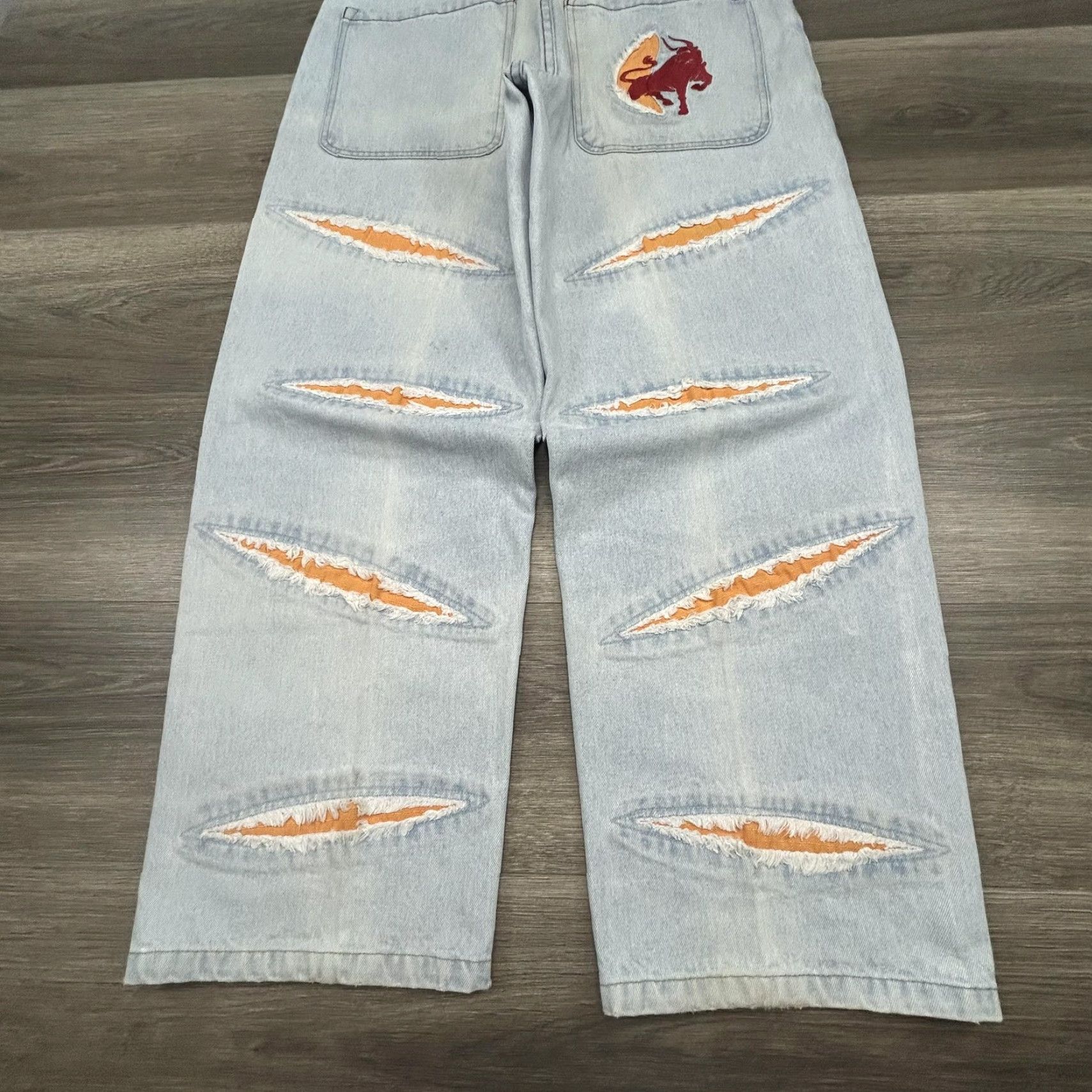 Vintage VINTAGE Paco Jeans Mens 34x30 Light Wash Baggy Wide-Leg Red Bull Y2K RARE Size US 34 / EU 50 - 7 Thumbnail