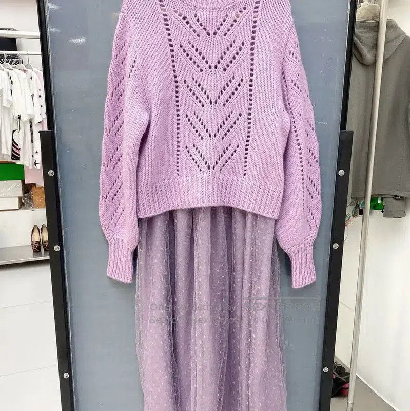 Valentino Valentino Purple Knit Sweater and Skirt Set . Size L / US 10 / IT 46 - 1 Thumbnail