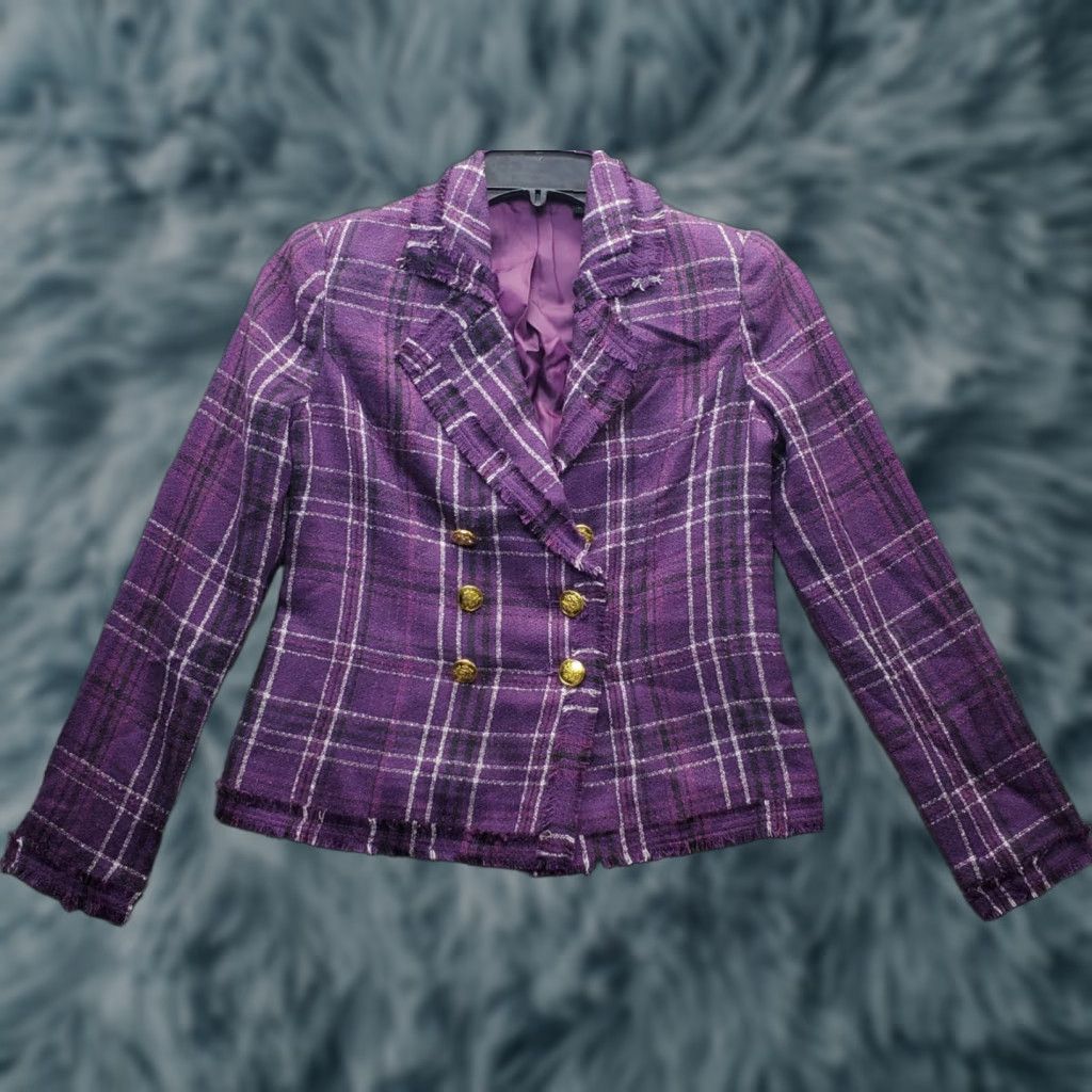 Doublet G by Giuliana Blazer Womens XS Multicolor Plaid Tweed Double Breasted Jacket Size XS / US 0-2 / IT 36-38 - 1 Thumbnail