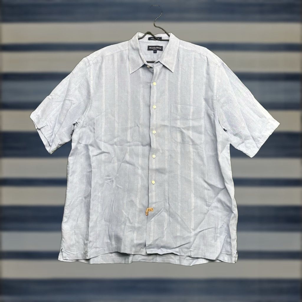 Austin Reed Austin Reed Shirt Mens L Short Sleeve Button-Up Striped Linen Casual Preppy Blue Size US L / EU 52-54 / 3 - 1 Thumbnail