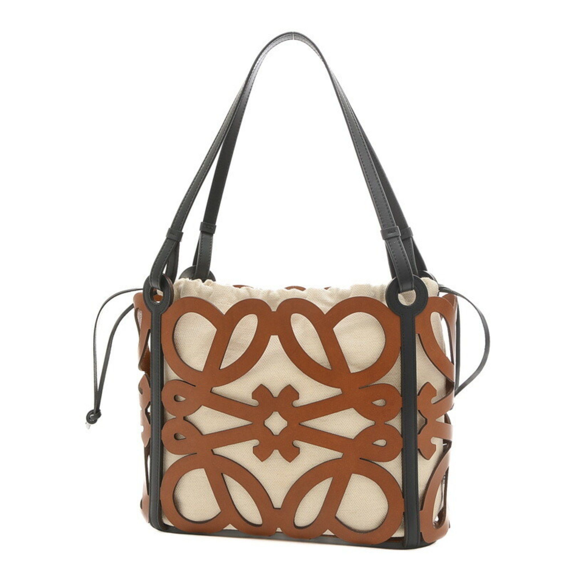image of Loewe Anagram Cut Out Tote Bag Leather Tan A821Q05X01 in Black, Women's