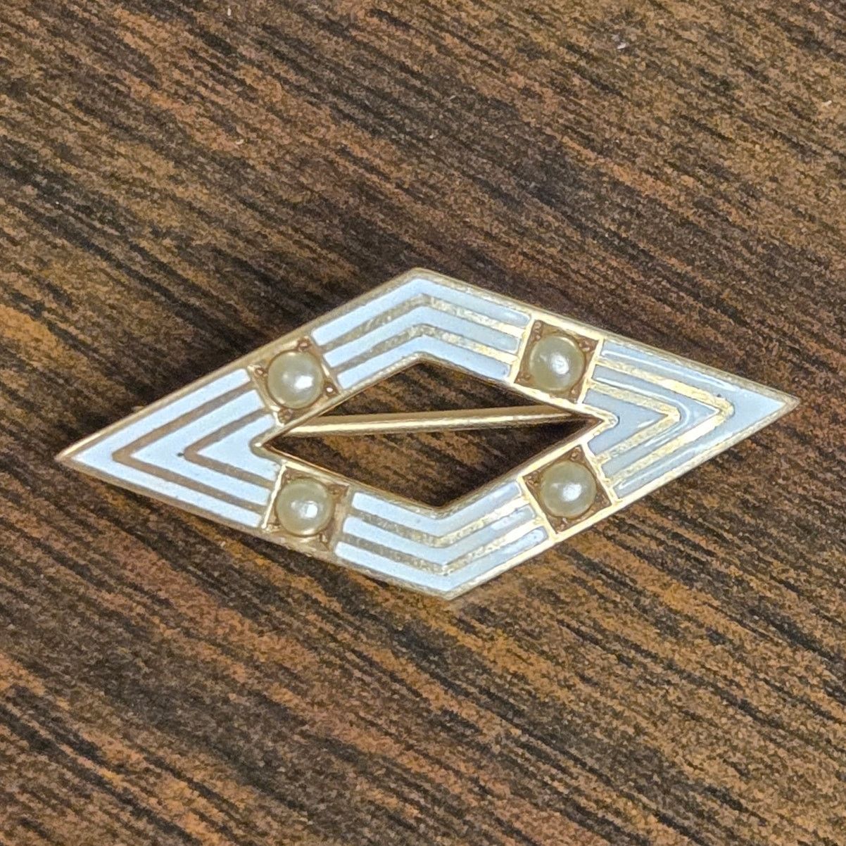 Vintage Antique Art Deco 10K Yellow Gold Seed Pearl Lozenge Brooch Size ONE SIZE - 1 Thumbnail