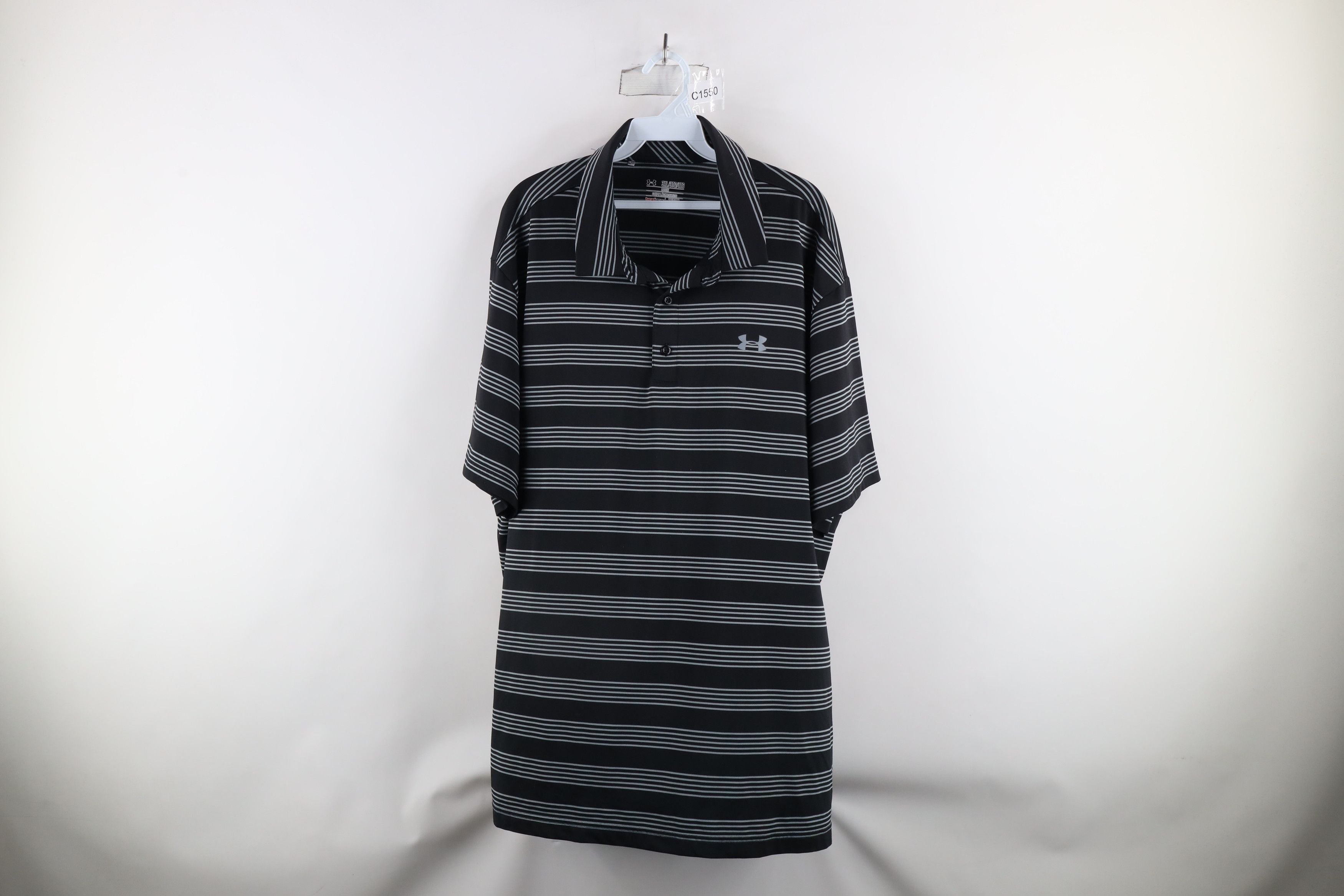 Under Armour × Vintage Under Armour Loose Striped Collared Golf Polo Shirt Black Size US XXL / EU 58 / 5 - 1 Thumbnail