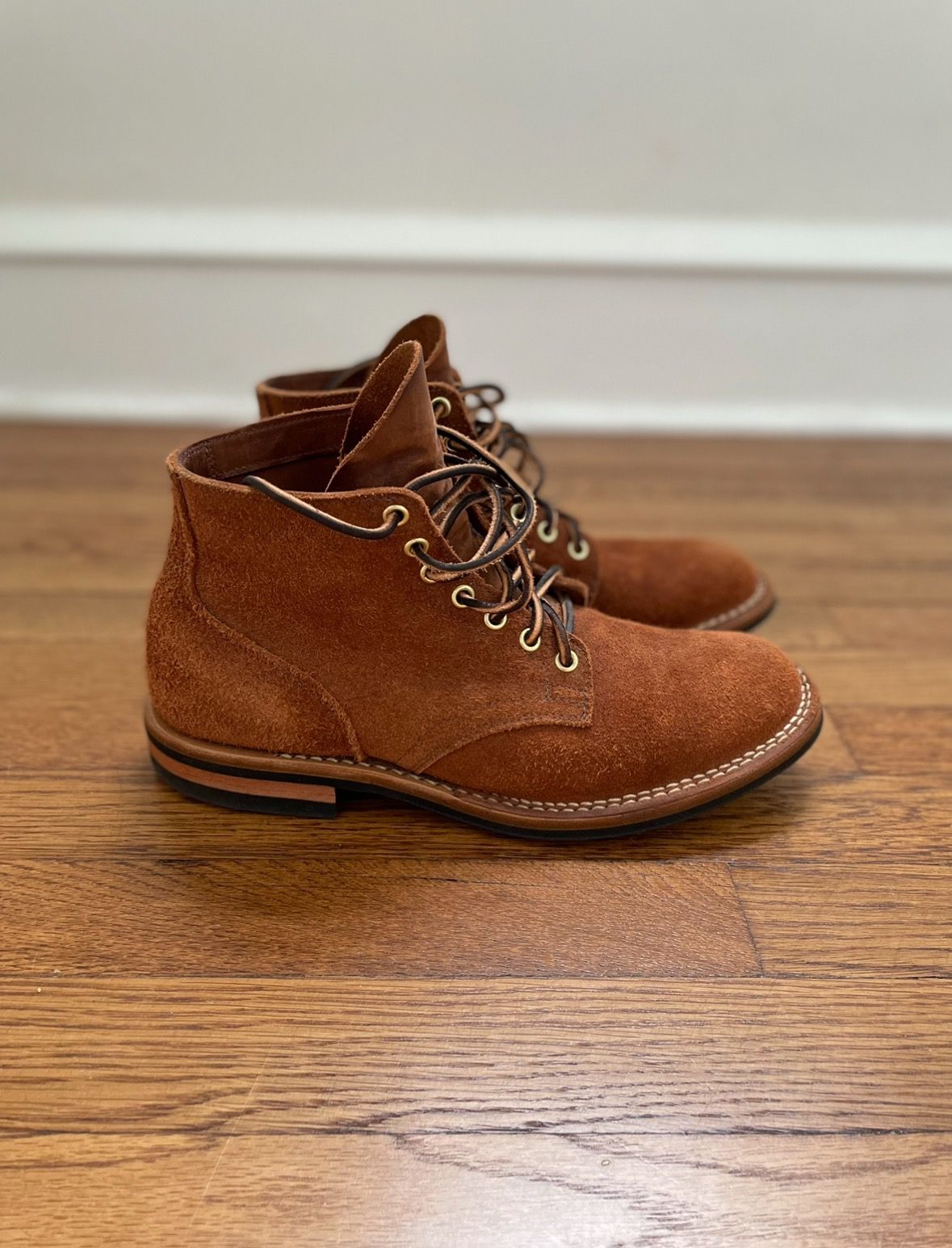 Pre-owned Viberg Service Boot In Aged Bark Roughout In Brown