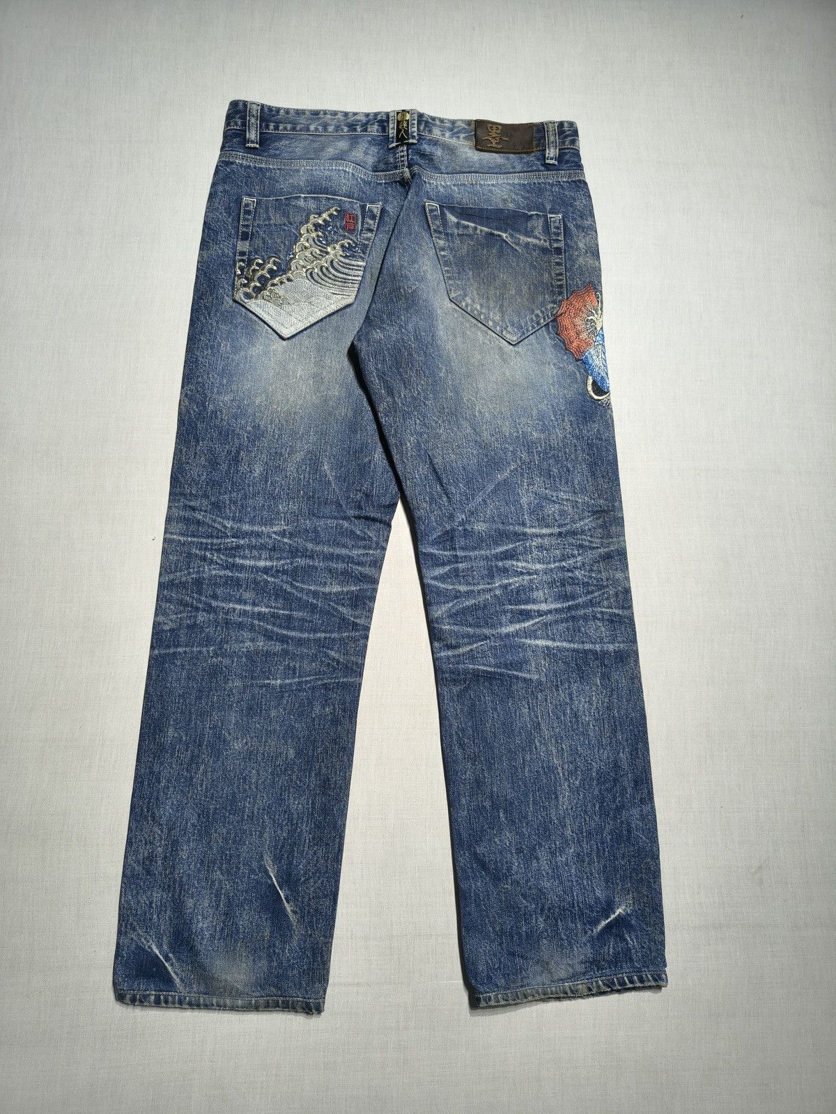 Japanese Brand Vintage Big Train Koi Fish Embroidered Denim Y2K 🐟(046) Size US 36 / EU 52 - 8 Thumbnail