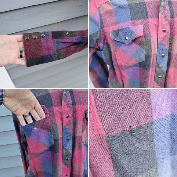 Vintage × Wrangler Vintage 80s Wrangler Pearl Snap Brushpopper Maroon Blue Purp Size US XL / EU 56 / 4 - 6 Thumbnail