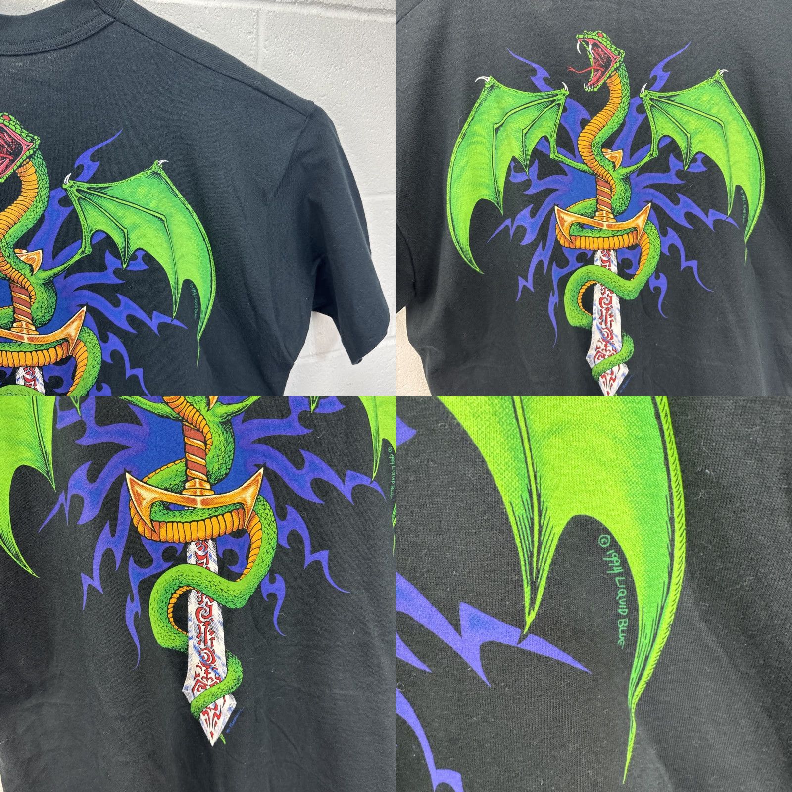 Liquid Blue VINTAGE Liquid Blue T Shirt Black 90s Graphic Print Cow Skull Snake Sword XL Mens Size US XL / EU 56 / 4 - 11 Thumbnail