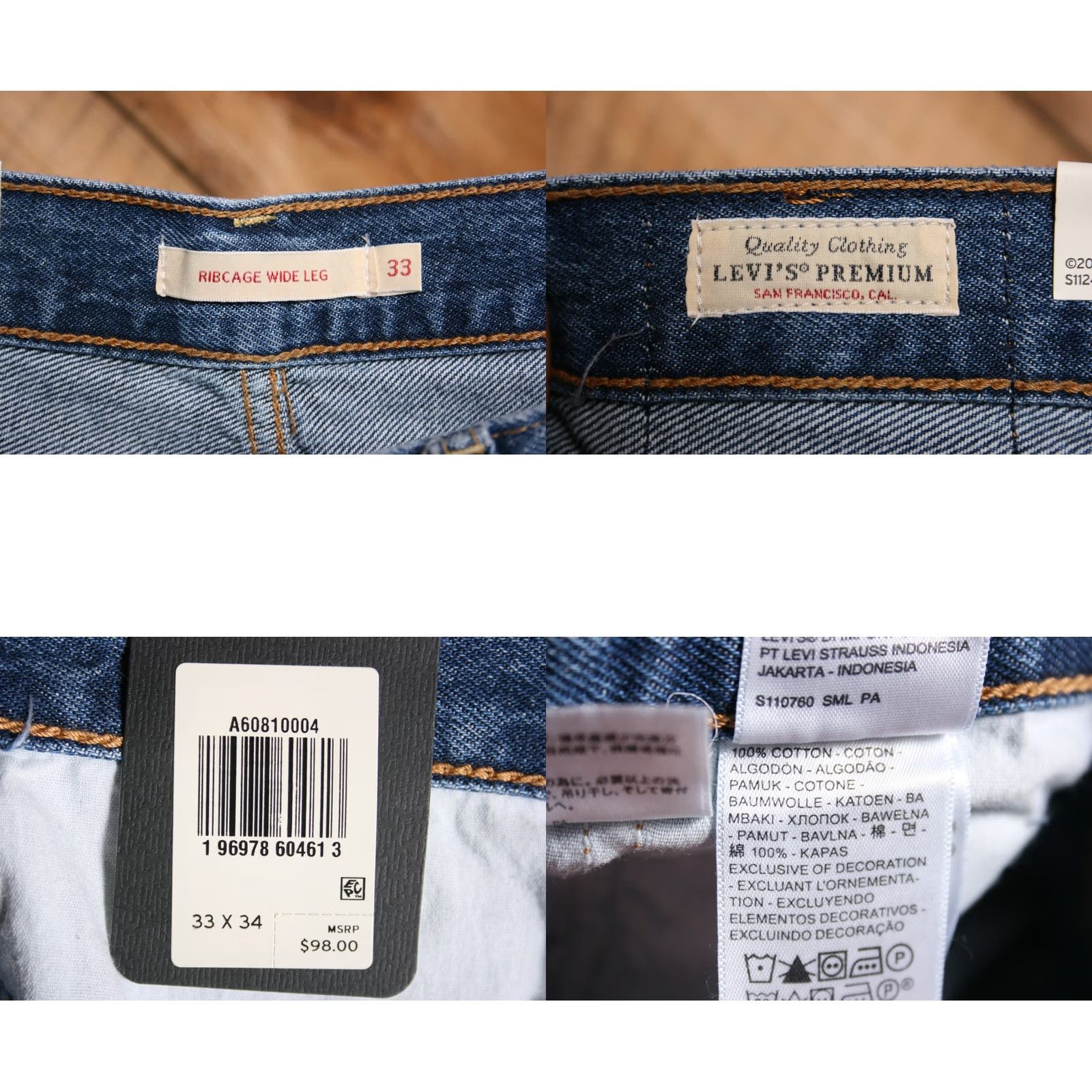 Levi's LEVI'S Premium Ribcage Wide Leg Jeans Women's 33x34 Blue Denim High Rise Super Wide-Legs 34.5 in Waist Womens Jeans Size 24" / US 00 / IT 34 - 8 Thumbnail