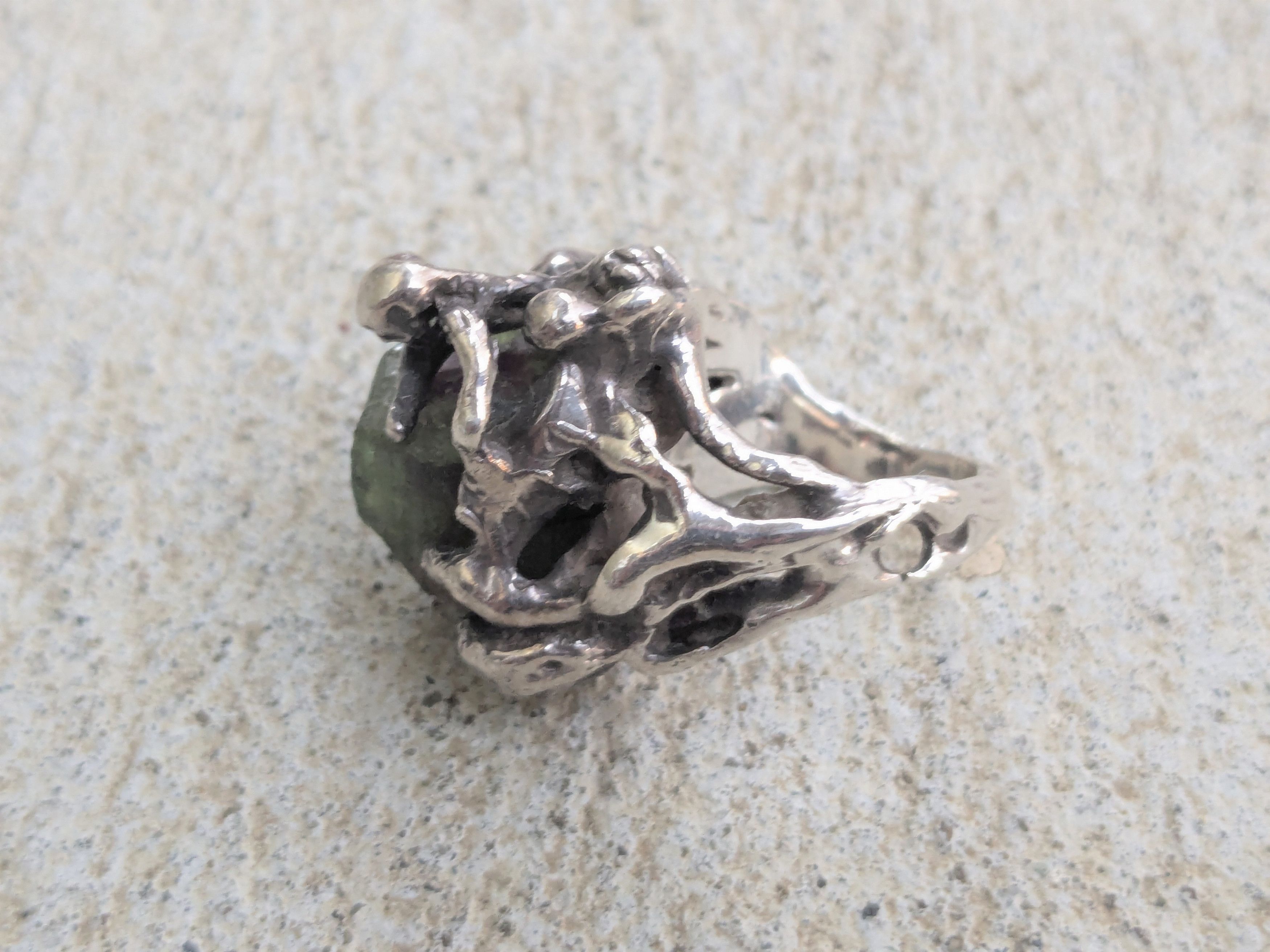 Vintage Vintage Sterling Silver Ring Watermelon Tourmaline Brutalist Size ONE SIZE - 14 Thumbnail