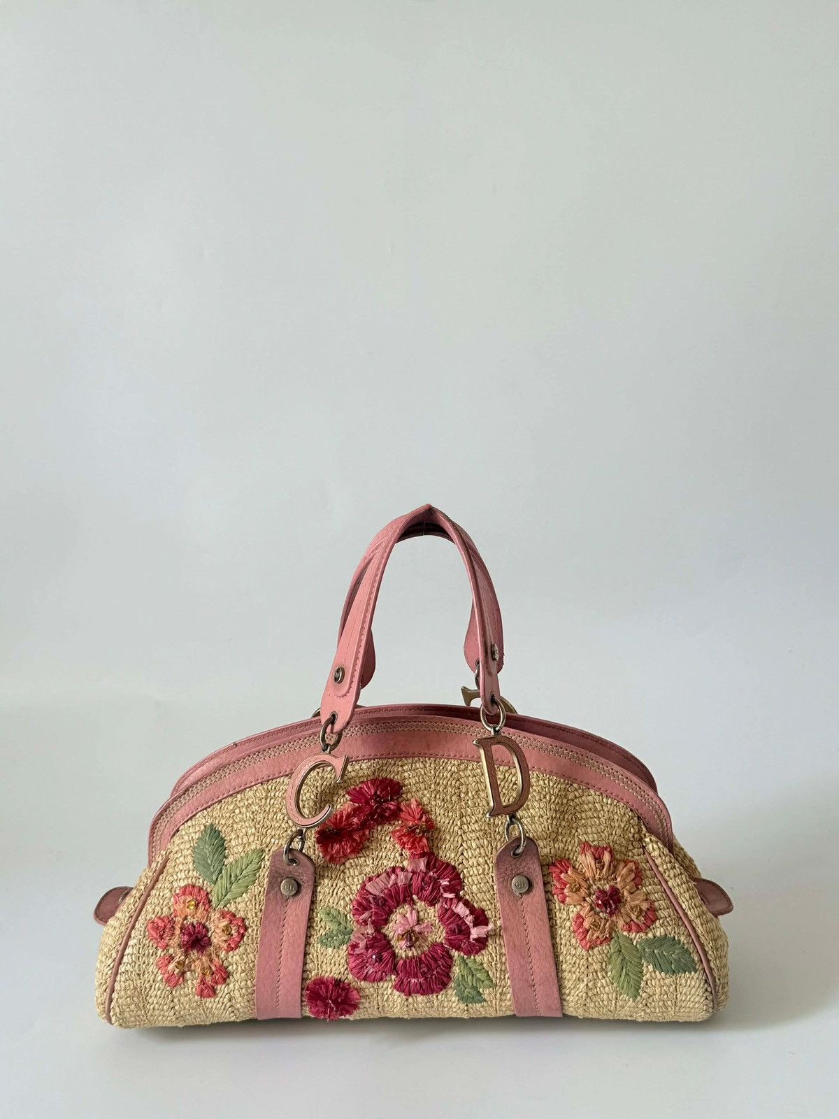Dior Christian Dior by John Galliano Floral Straw Raffia Handbag Size ONE SIZE - 1 Thumbnail