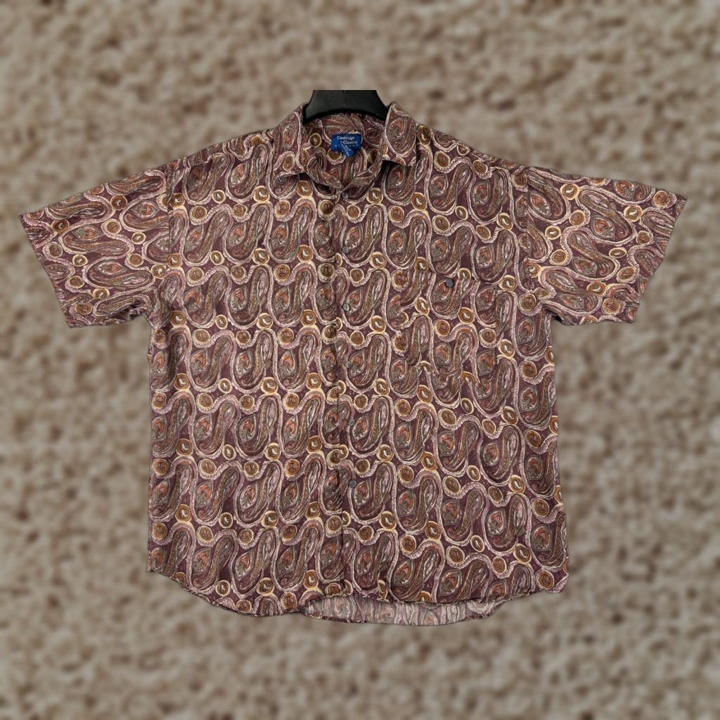 Vintage VINTAGE Cambridge Classics Shirt Men L Red Silk Paisley Button-Up All Seasons Short Sleeve Beach Hawaiian Vacation 40 in Chest Mens Size US L / EU 52-54 / 3 - 1 Thumbnail