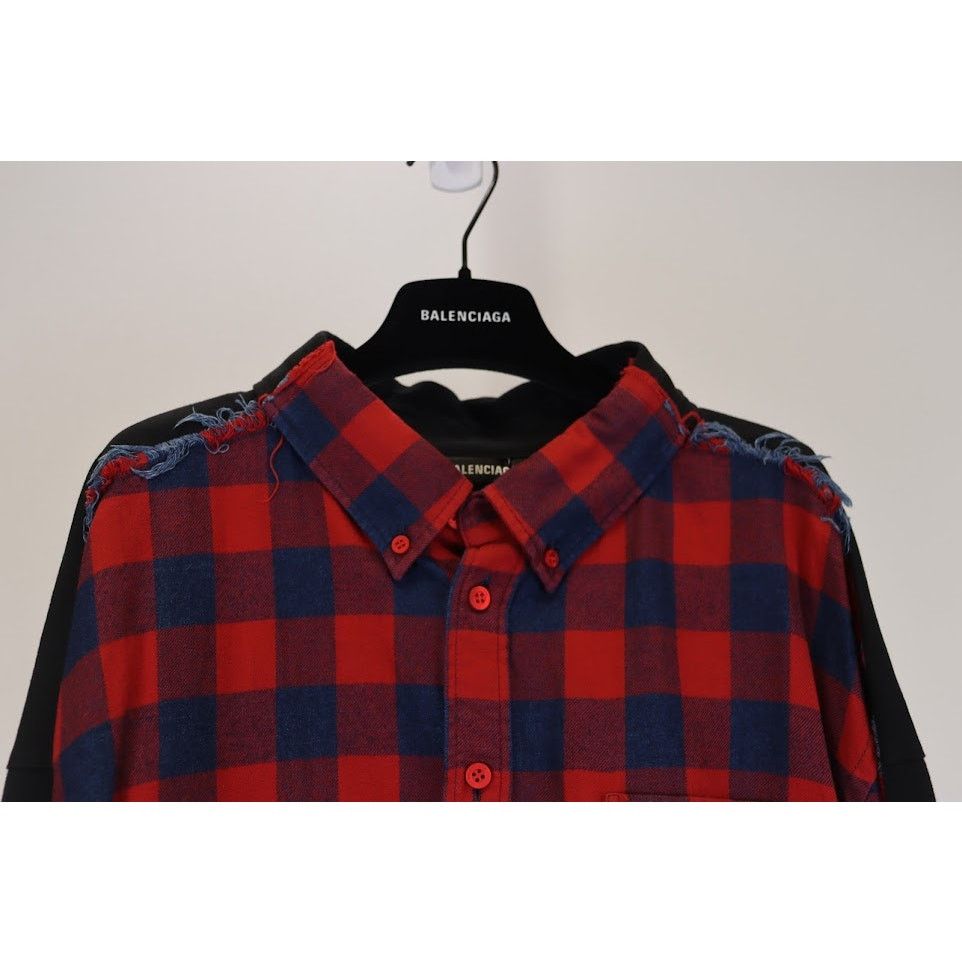 Balenciaga o1rshd1 Hybrid Plaid Button Up Shirt in Blue/Red Size US M / EU 48-50 / 2 - 2 Thumbnail