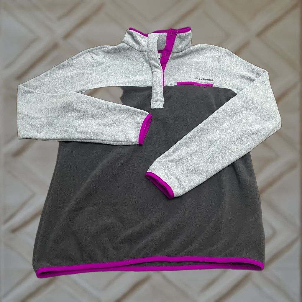 Vintage Columbia Fire Side Jacket Womens L Gray Purple 1/4 Snap Fleece Outdoor Casual Travel Autumn Winter Size L / US 10 / IT 46 - 1 Thumbnail
