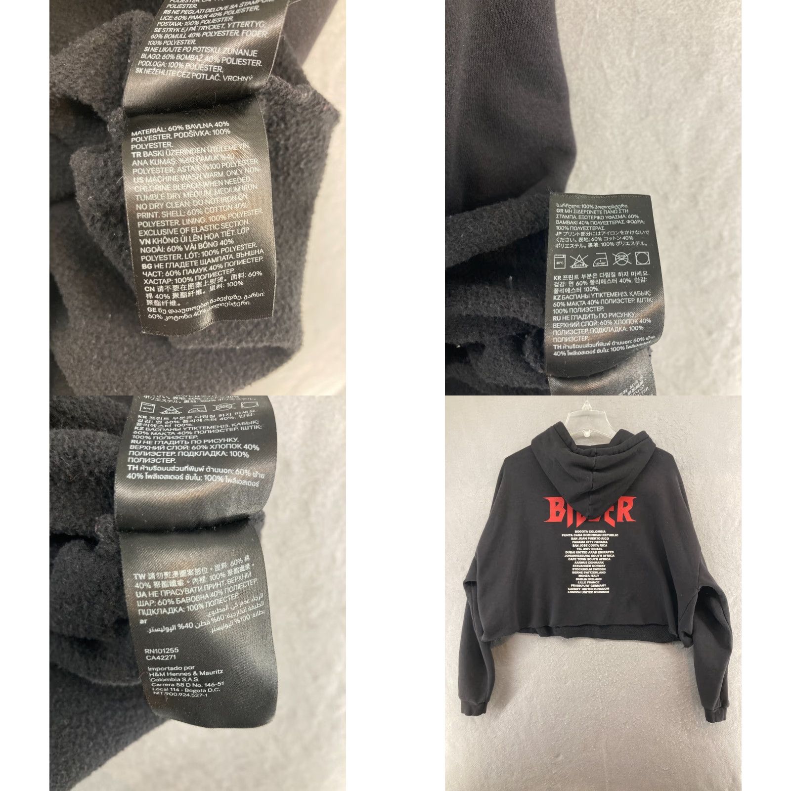 H&M VINTAGE Justin Bieber Hoodie Womens XL Cropped H&M Divided Purpose World Tour BLACK Shirt Womens XL Black Band Music Crop Tie-Front Hoodie Size XL / US 12-14 / IT 48-50 - 9 Thumbnail