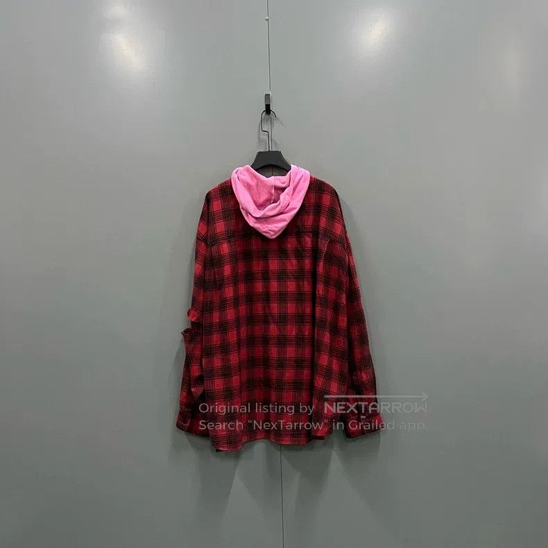 Balenciaga Balenciaga Contrast Color Plaid Hooded Shirt Size US L / EU 52-54 / 3 - 2 Thumbnail