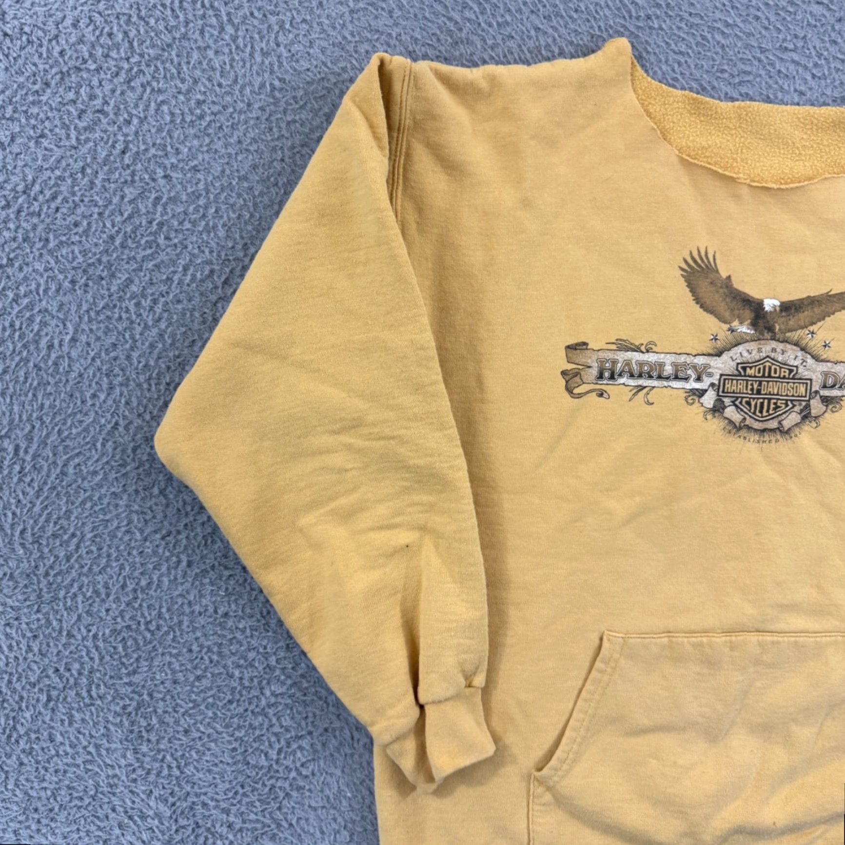 Harley Davidson VINTAGE Harley-Davidson Sweatshirt Mens Large Yellow Long Sleeve Graphic Print Eagle 80s 90s Biker USA Motorcycle Nature Retro Vintage Hoodie? Size US L / EU 52-54 / 3 - 4 Thumbnail