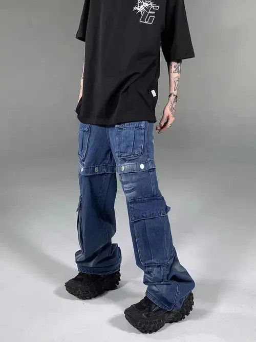 Japanese Brand × Jean Heavy-duty washed wide-leg detachable two-wear jeans Size US 32 / EU 48 - 2 Thumbnail