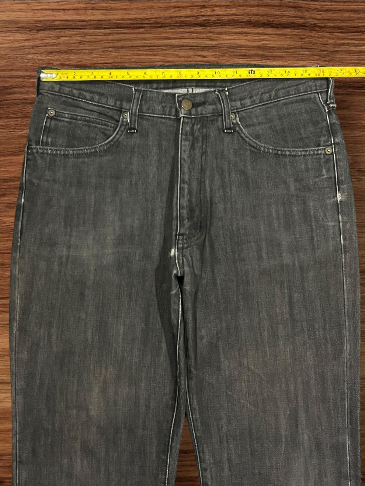Tornado Mart Vintage Wrangler Black Washed Frayed Leg Flare Jeans Size US 33 - 13 Thumbnail