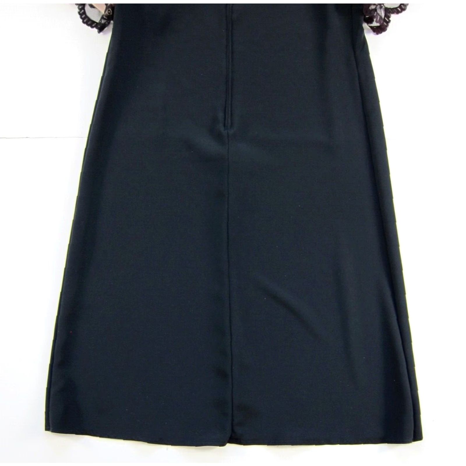 Vintage VINTAGE Black Silky Burgundy Lace Bow Short Sleeve Tunic Smock Dress Large Size 36" / US 14 / IT 50 - 5 Thumbnail