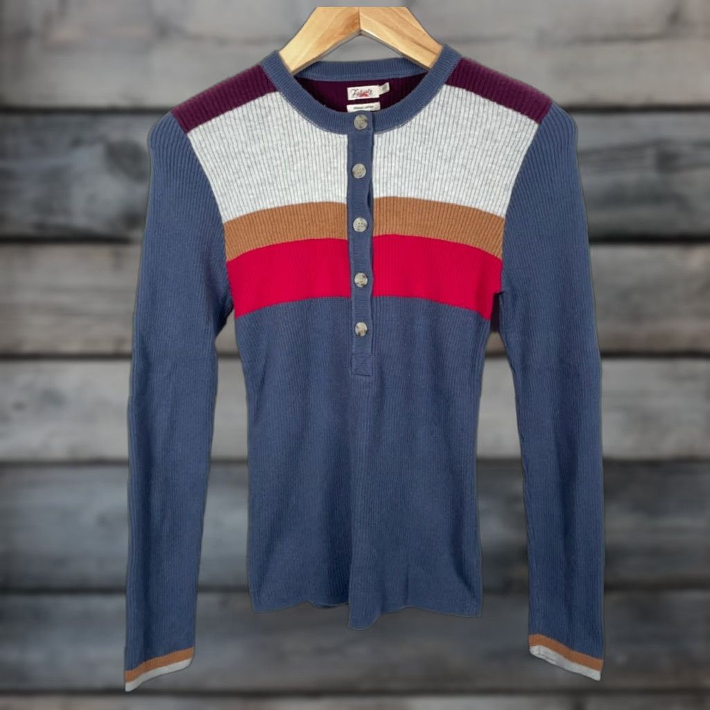 Faherty Faherty Mikki Henley Sweater Women's Medium Gray Red Striped Cotton Cashmere Size M / US 6-8 / IT 42-44 - 1 Thumbnail