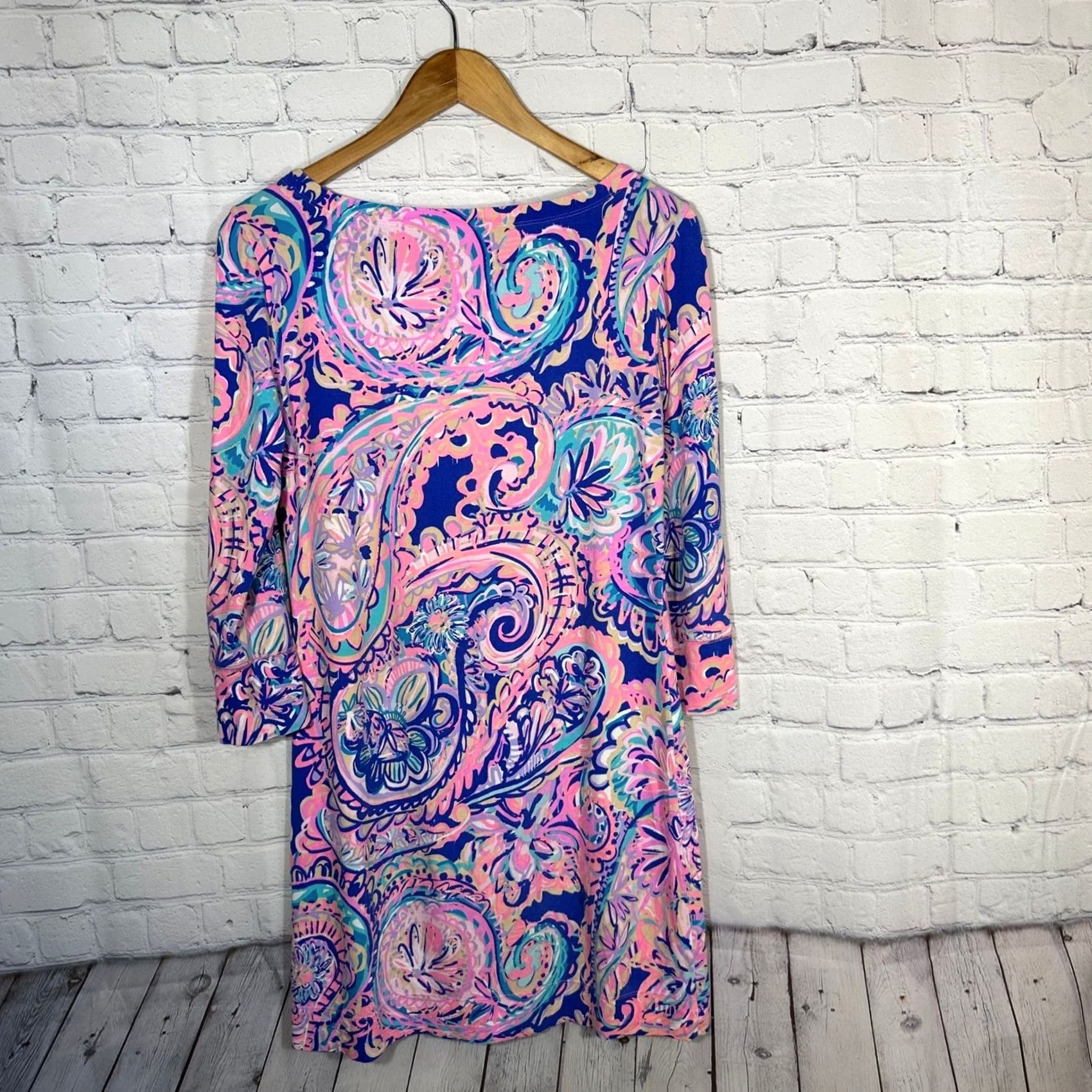Lilly Pulitzer Lilly Pulitzer Sophie Dress Multi Paisley Boat Neck 3/4 Sleeve Gold Button 17412 Size S / US 4 / IT 40 - 7 Thumbnail