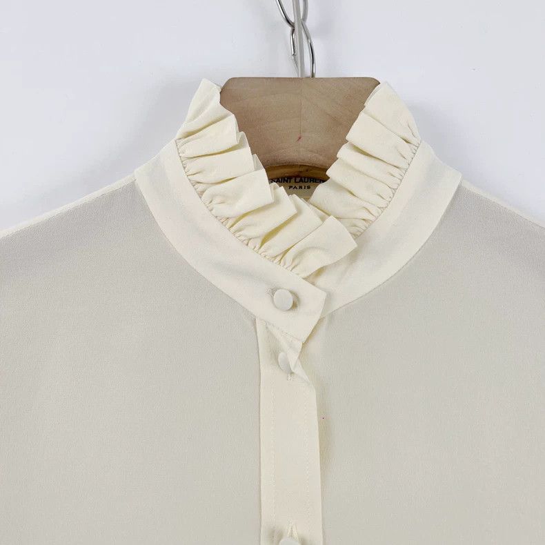 Saint Laurent Paris Saint Laurent ParisLong Sleeve Shirt in Beige with Wood Ea Size XXS / US 00 / IT 34 - 4 Thumbnail