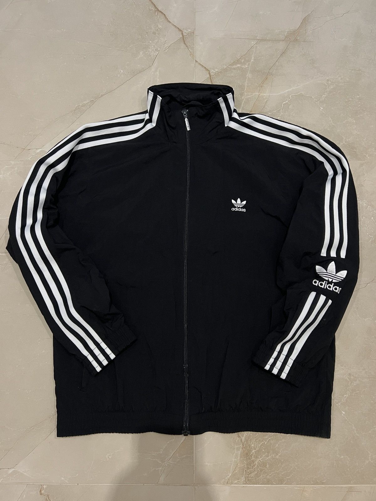 Vintage Adidas sweatshirt jacket black with white stripes
