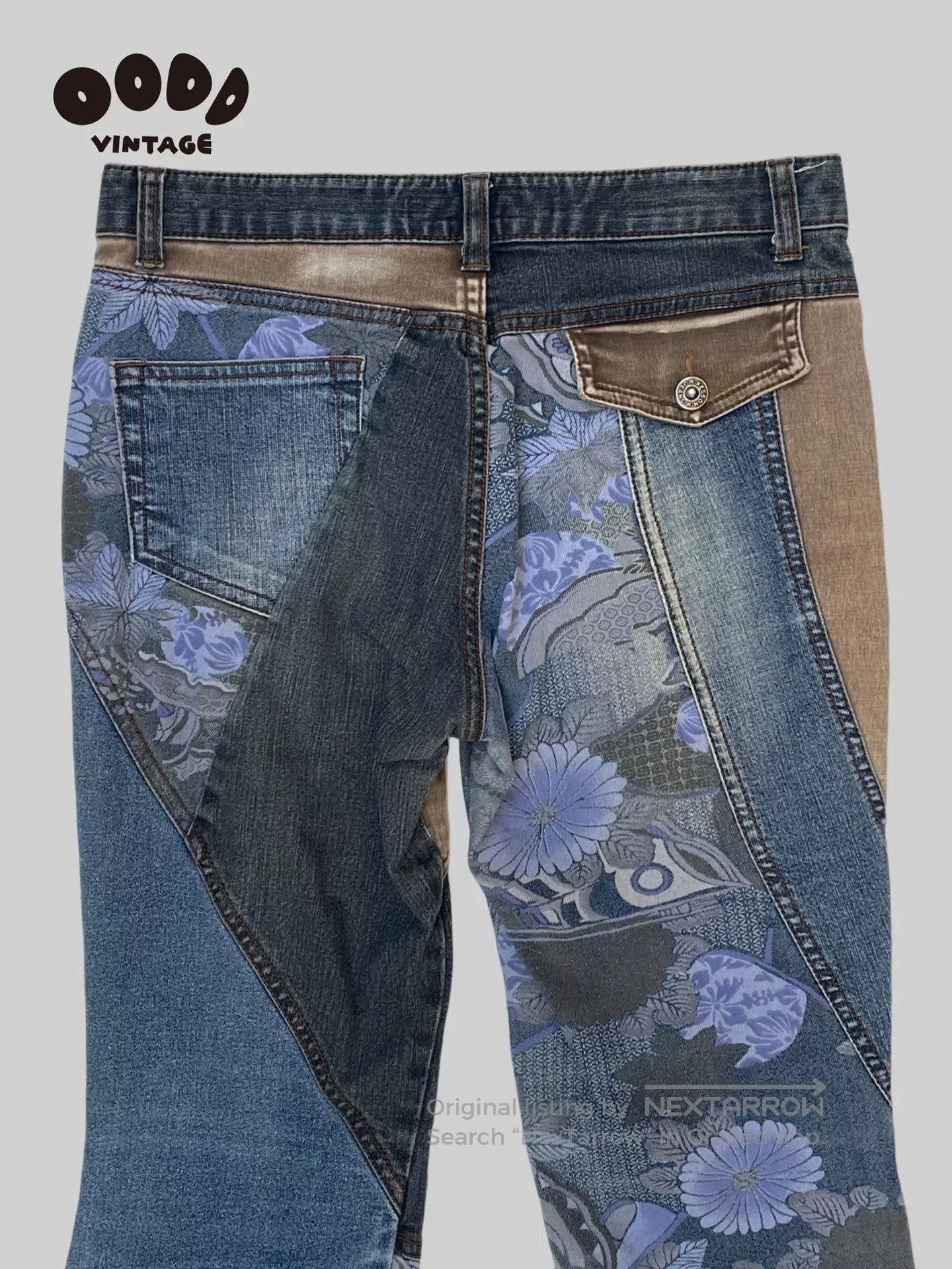 5351 POUR LES FEMMES 00s Patchwork Flared Denim Pants. Size 24" / US 00 / IT 34 - 4 Thumbnail